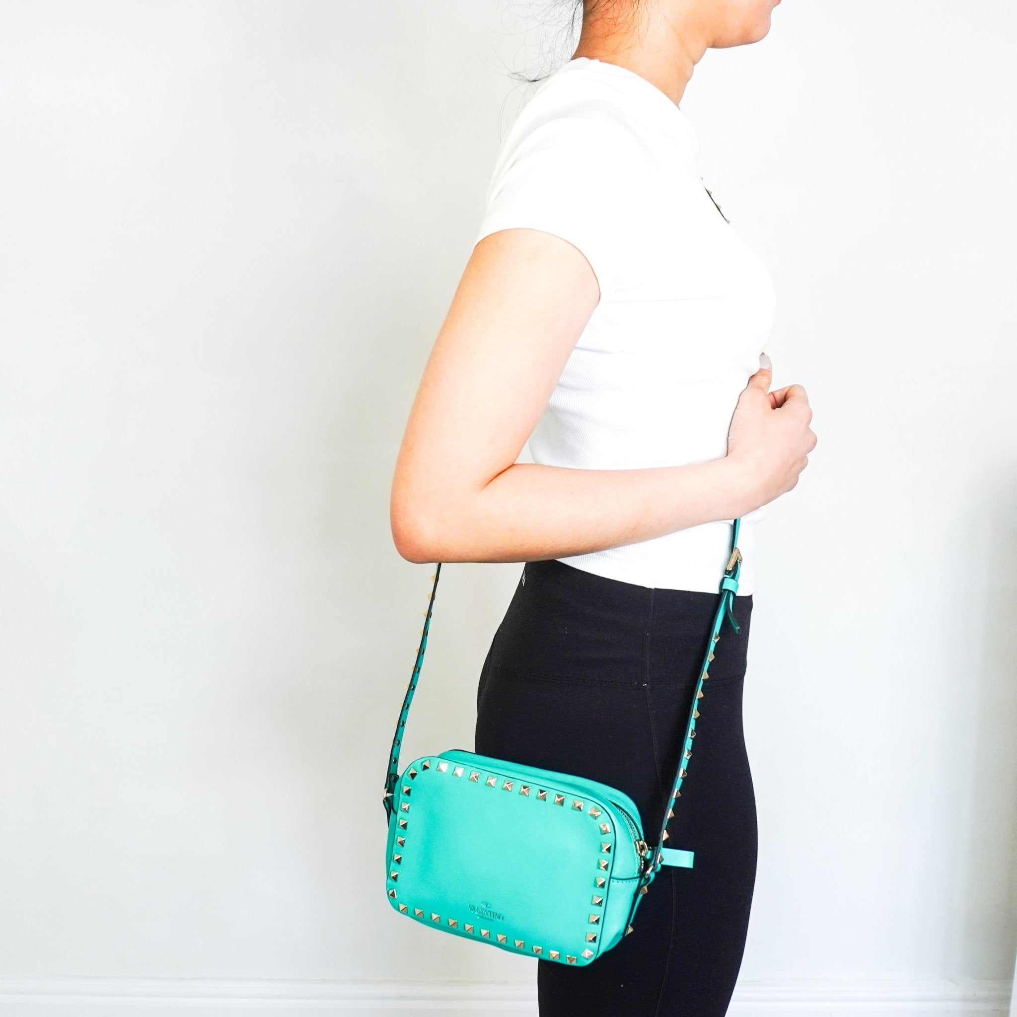 Valentino Turquoise Small Rockstud Crossbody Bag RRP £900 | Authentic Preloved - Reloved Again