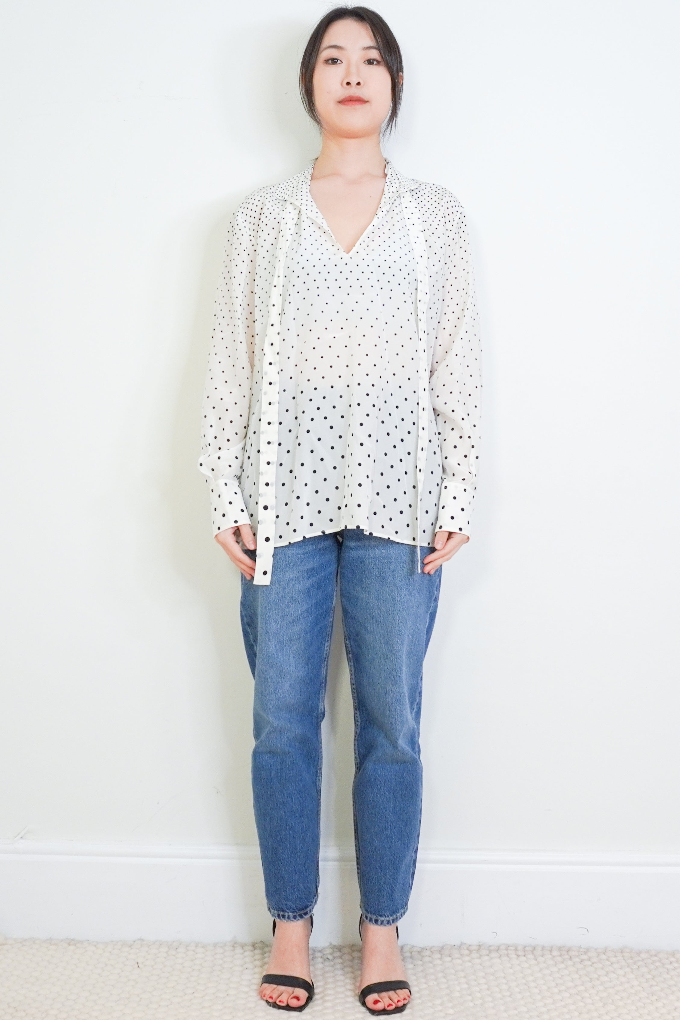 Valentino-White-Polka-Dot-Blouse-front-picture-Chelsea-London