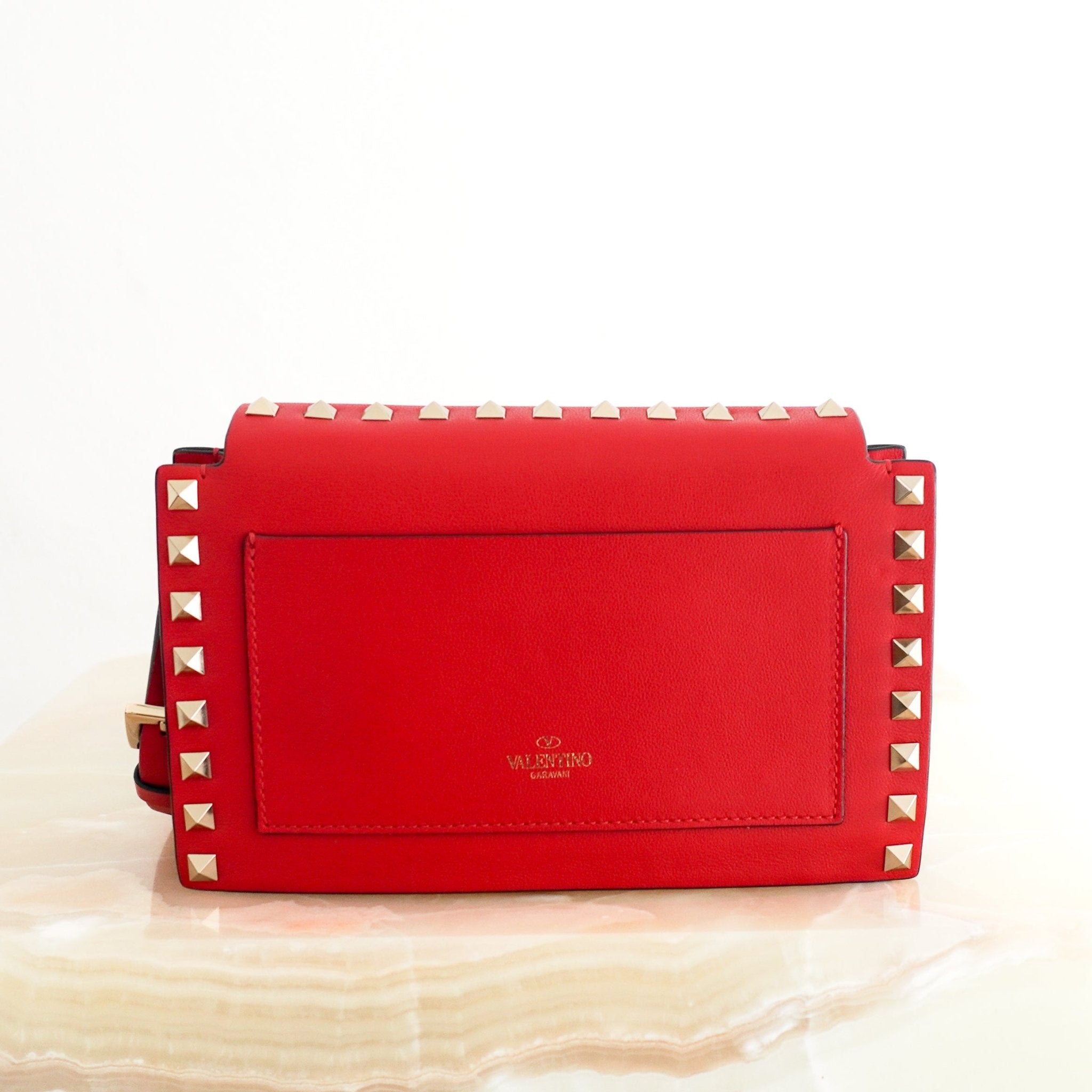 Valentino Garavani Rockstud Small Shoulder Bag in Rouge Pur Red Leather RRP (£1490) | Authentic Preloved - Reloved Again