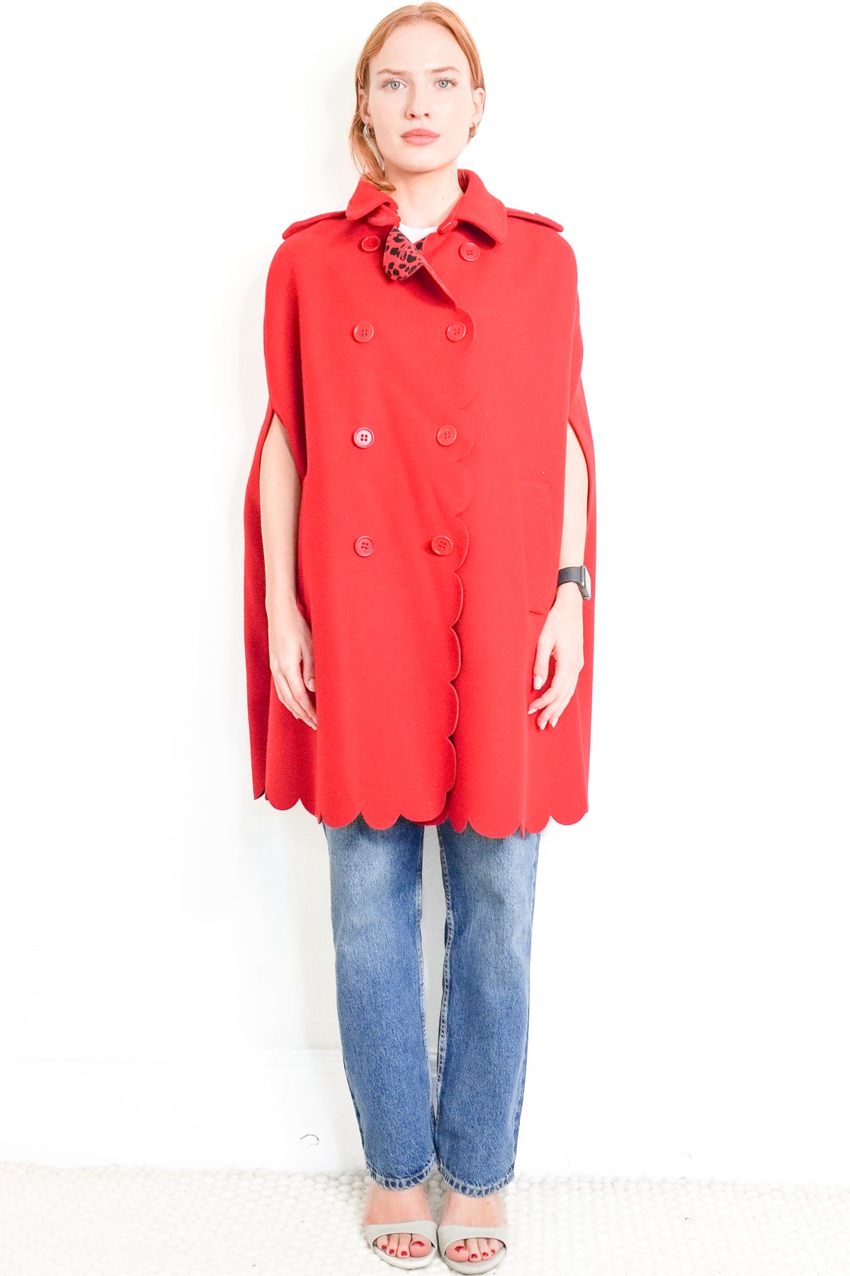 Valentino Red Scalloped Cape (RRP £1200) | Authentic Preloved front