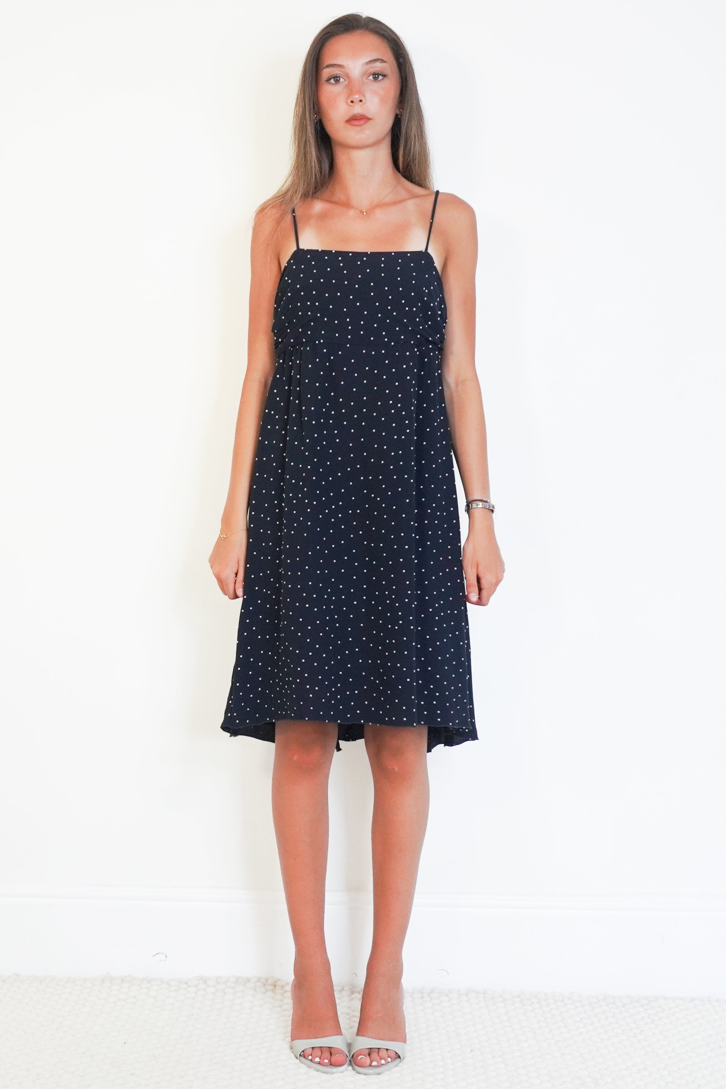 Valentino Silk Polka Dot Handkerchief Hem Dress in Black front photo chelsea london