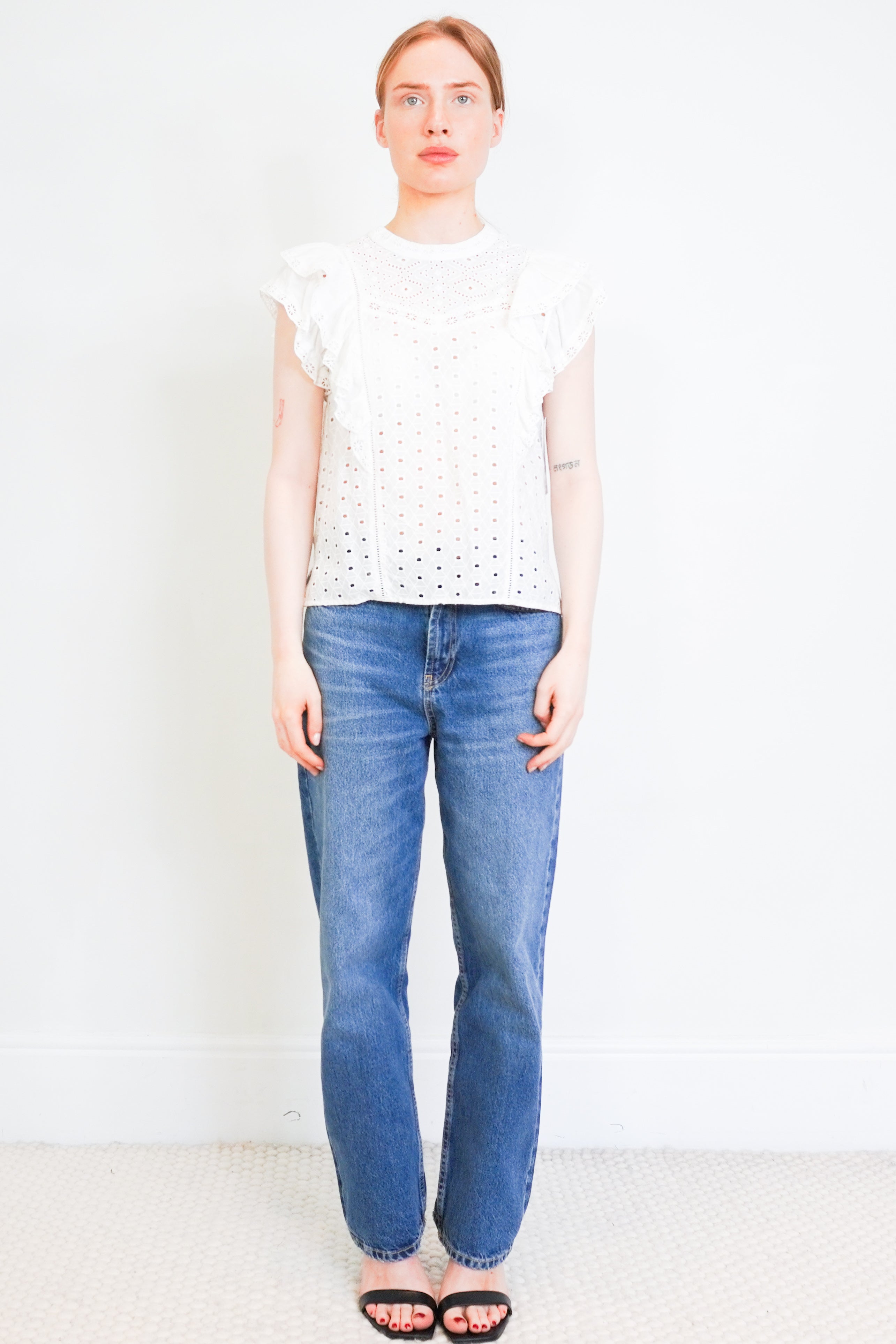Veronica-Beard-White-Eyelet-Cotton-Top-front-picture-Chelsea-London