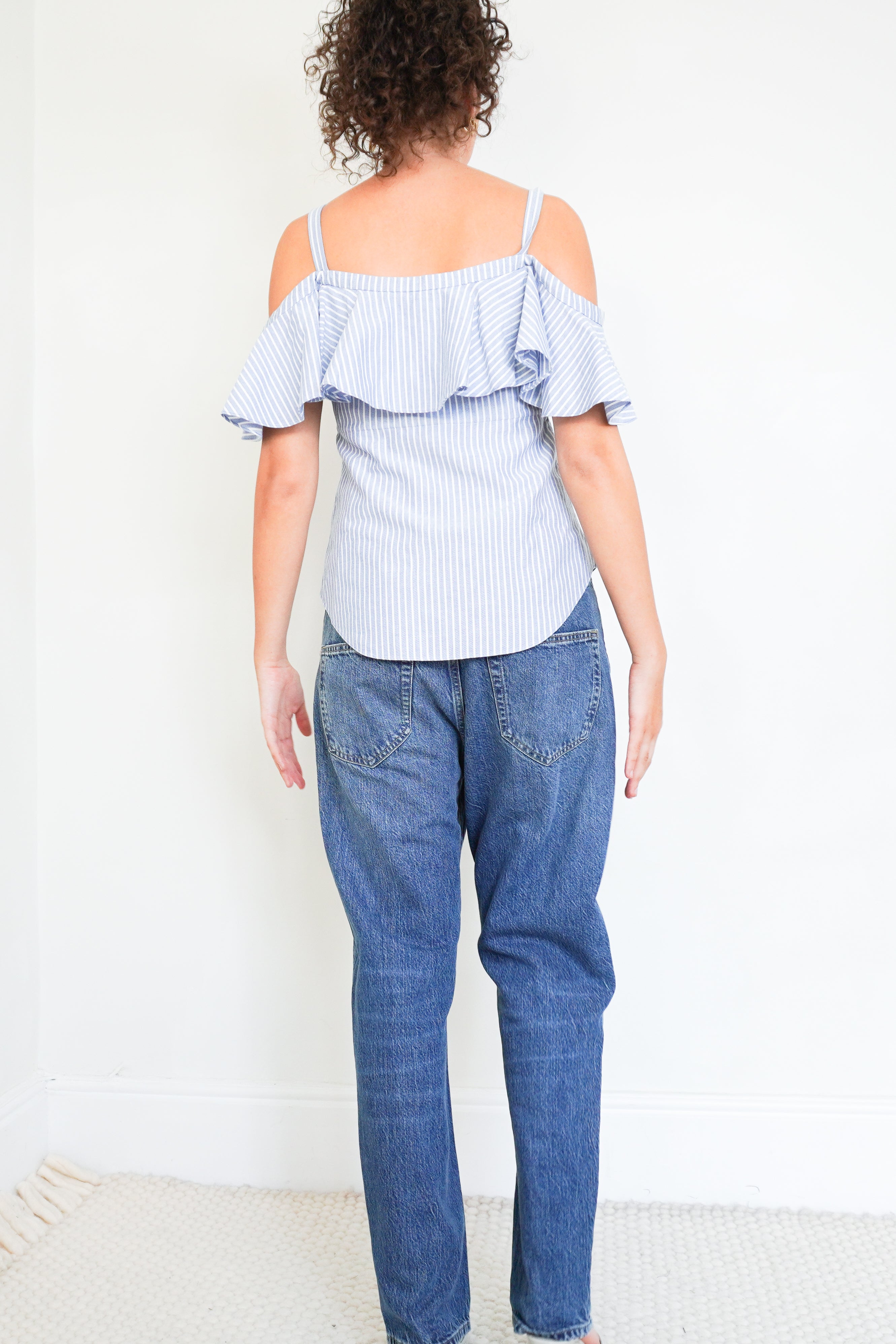 Veronica Beard Blue Striped Cotton Blouse back photo chelsea london