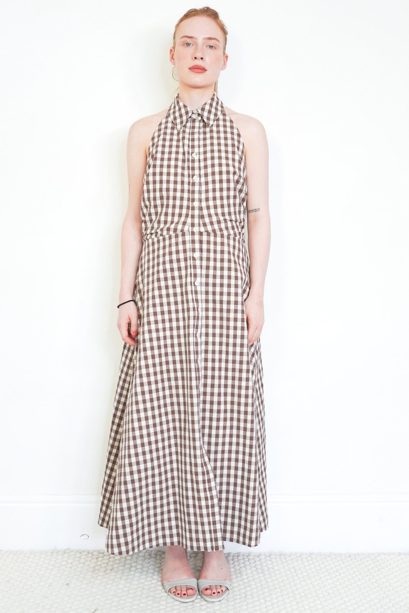 Veronica Beard Mackey Gingham Seersucker Halter Dress | Light Chicory|Dove