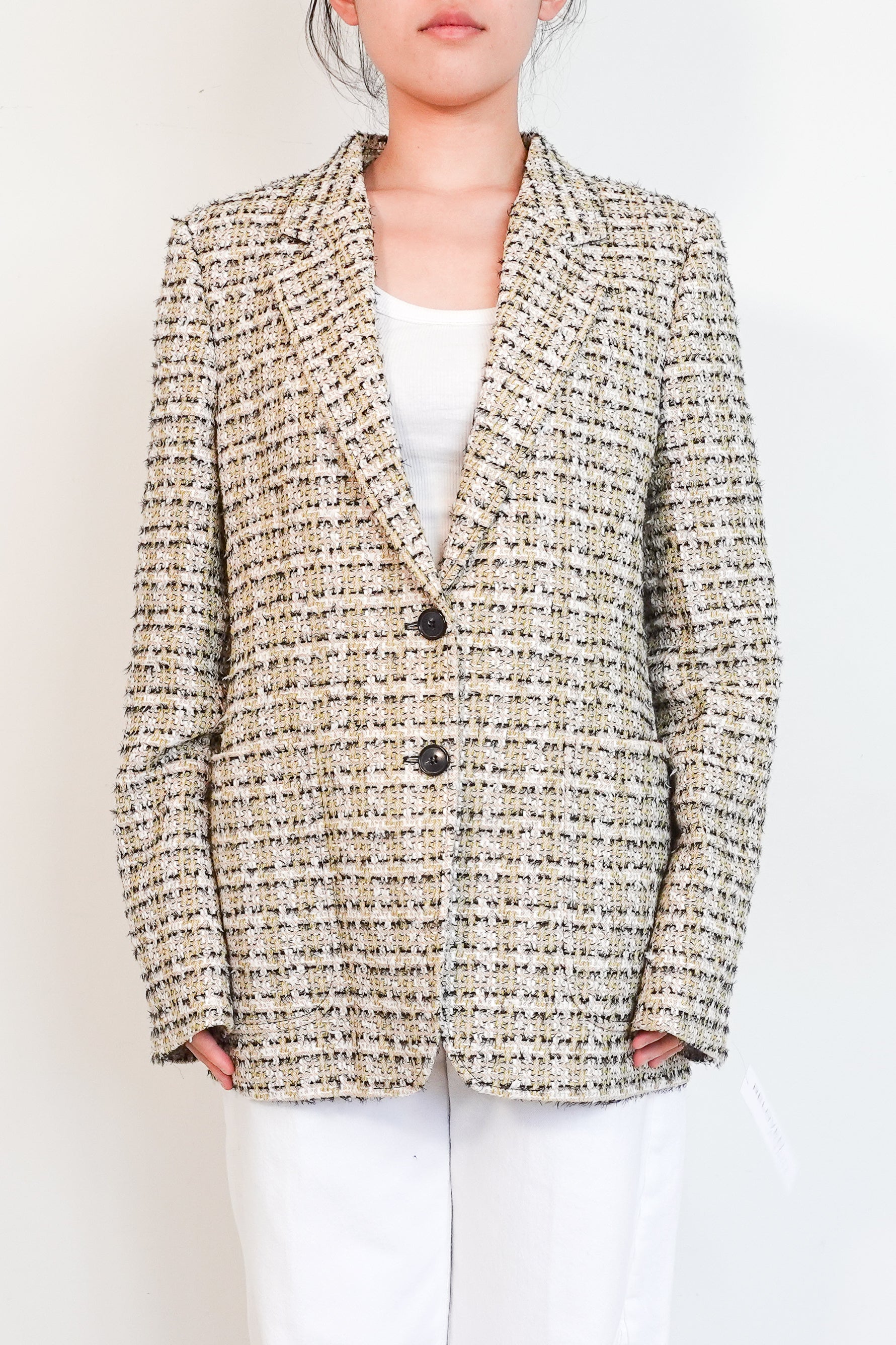 Victoria-Beckham-boucle-long-line-beige-blazer-front-picture