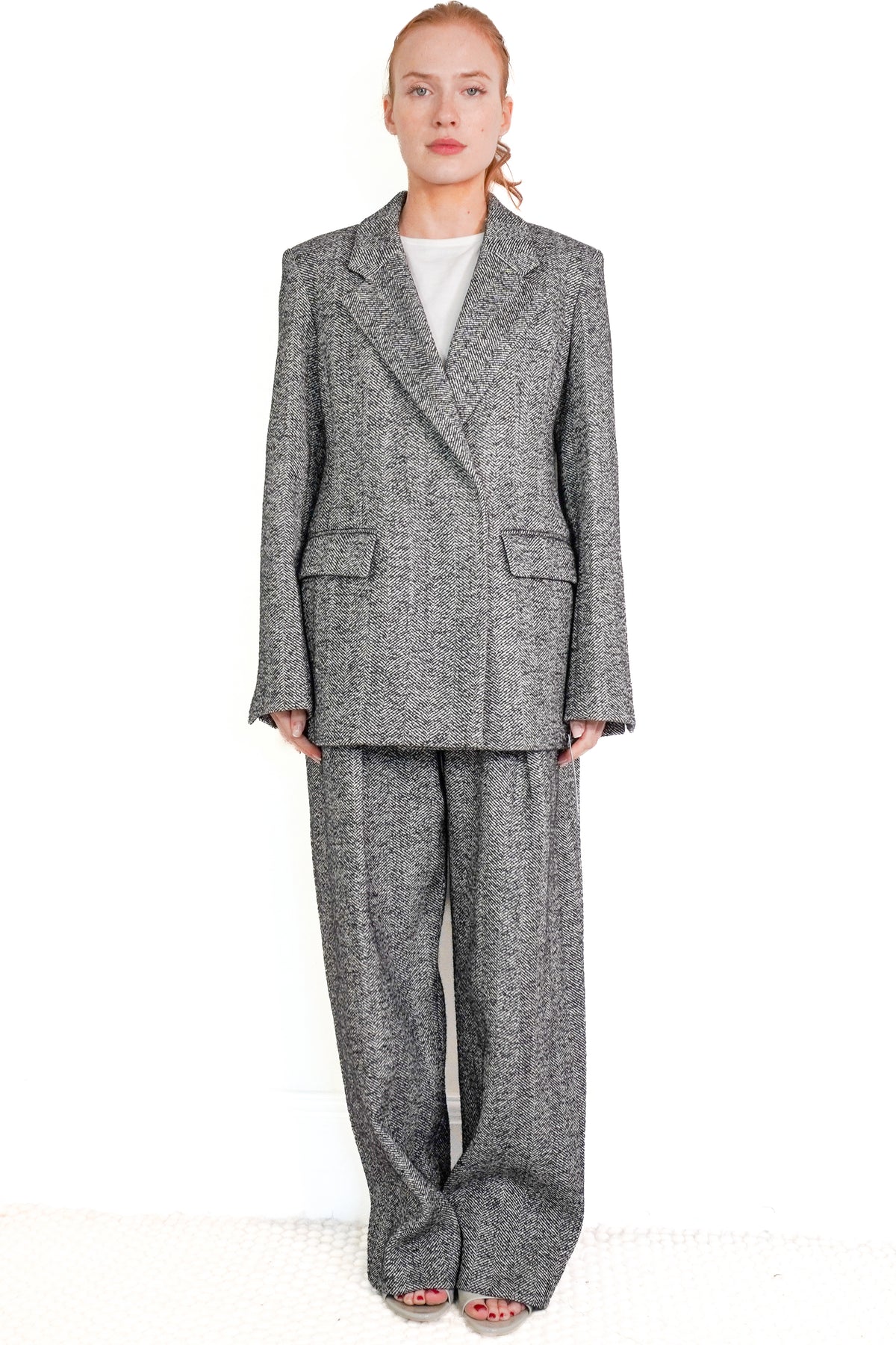 Victoria Beckham Herringbone Wool Trousers (RRP £650) | Authentic Preloved front