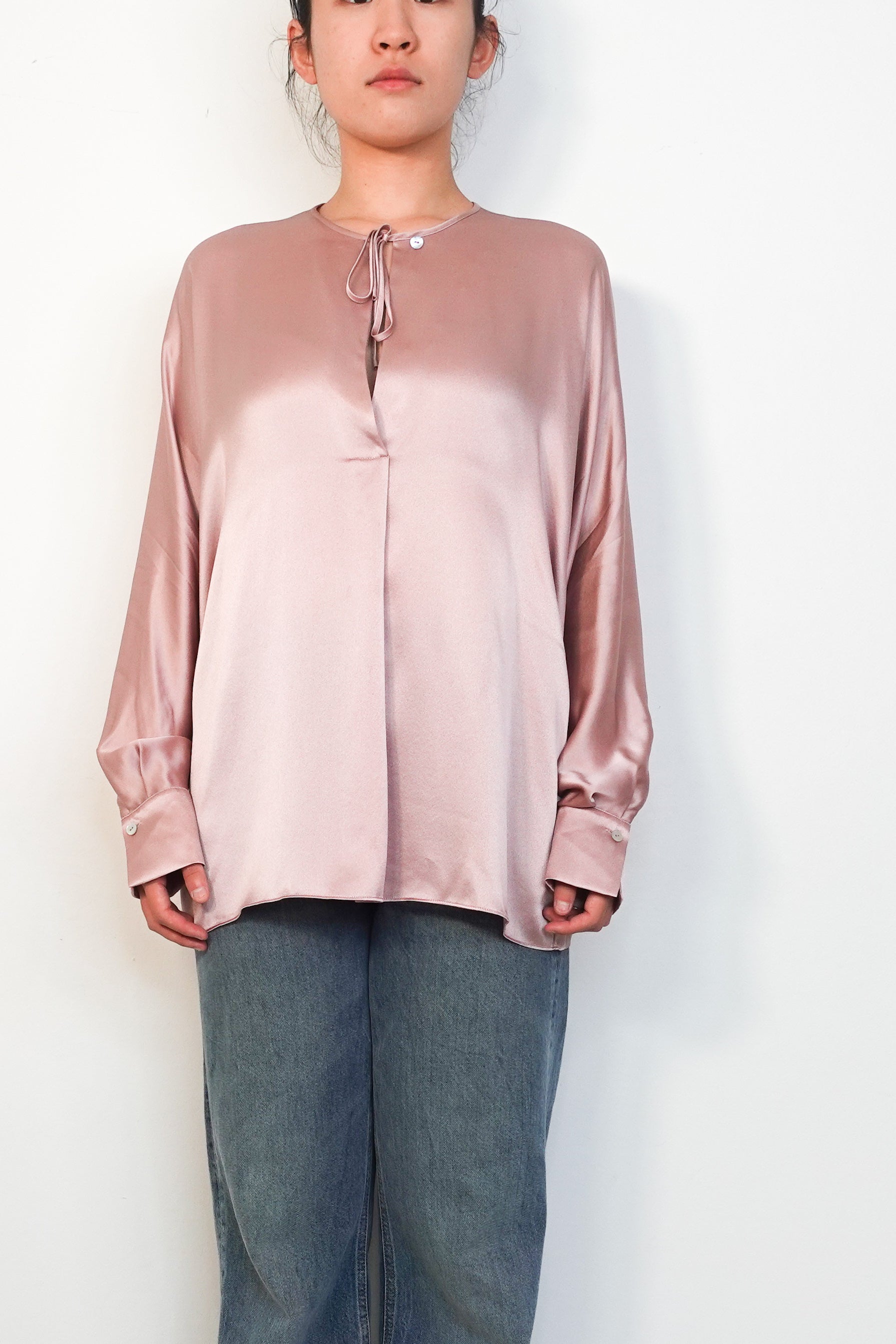 Vince-Pink-Silk-Neck-Tie-Blouse-front-picture-Chelsea-London
