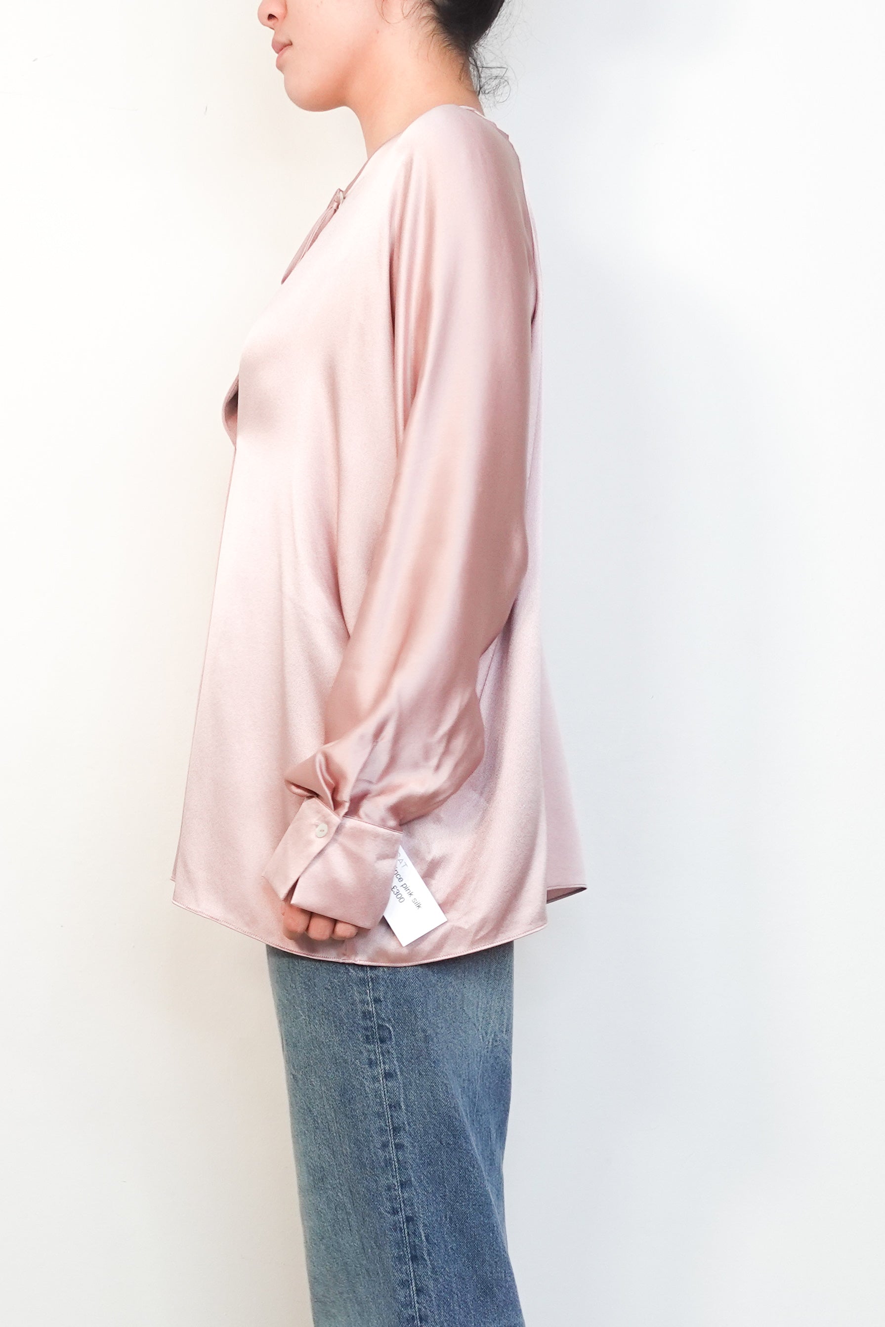Vince-Pink-Silk-Neck-Tie-Blouse-side-picture-Chelsea-London