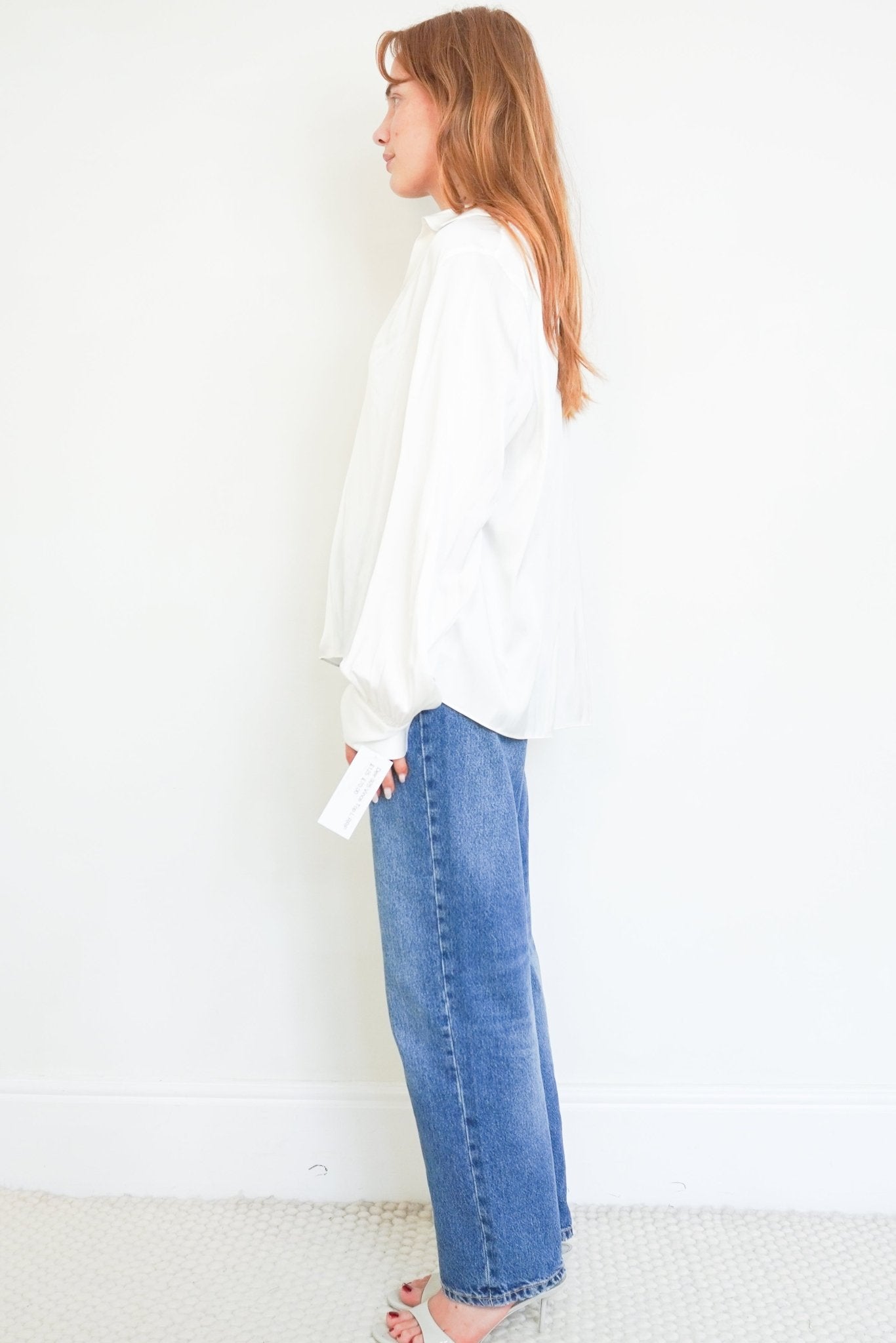 Vince White Satin V-Neck Blouse (RRP £125) | Authentic Preloved - Reloved Again