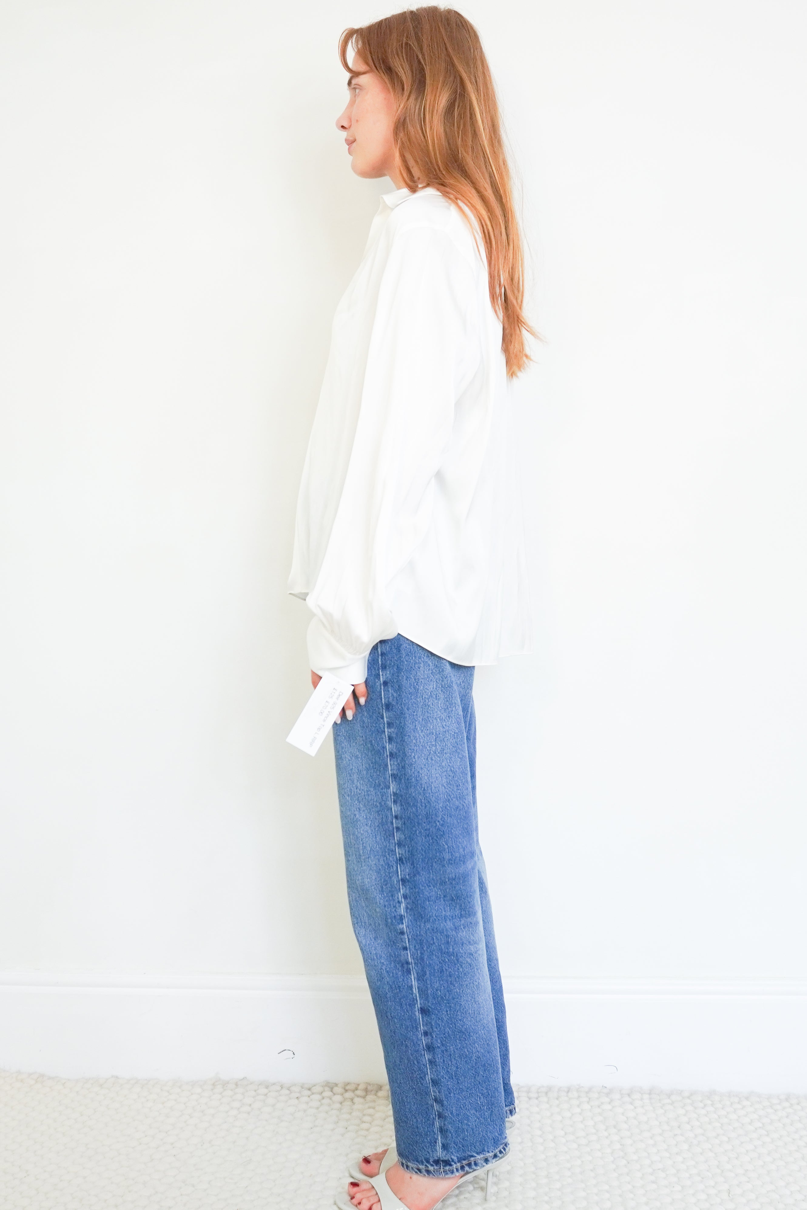 Vince White Satin V-Neck Blouse front photo chelsea london