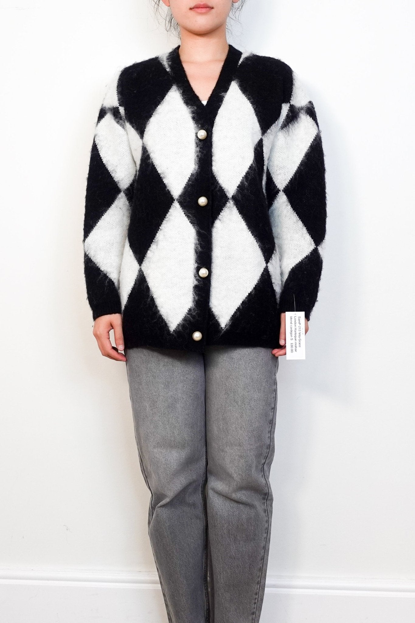 Vita Grace London Monochrome Harlequin Mohair Blend Cardigan RRP £200 | Authentic Preloved - Reloved Again
