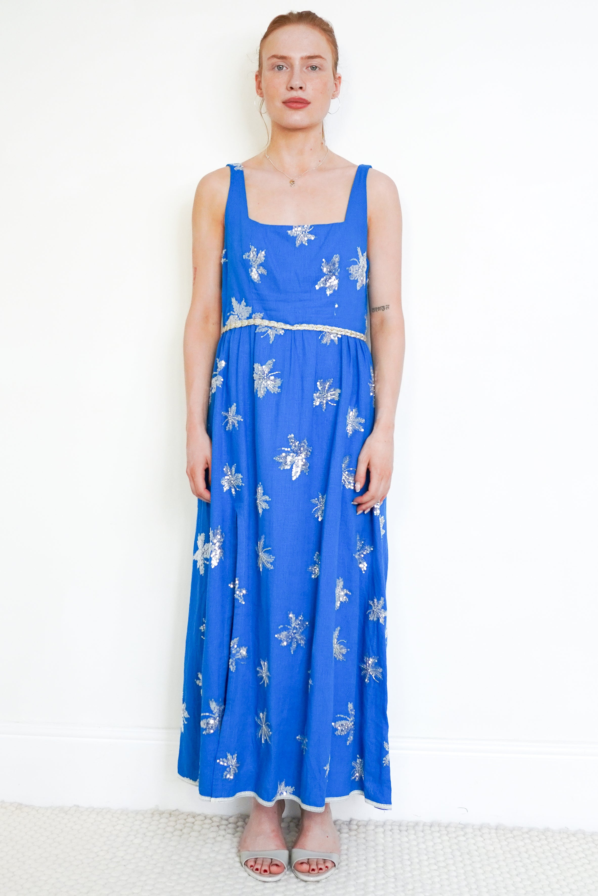 WAIMARI Blue Embroidered Dress front photo chelsea london