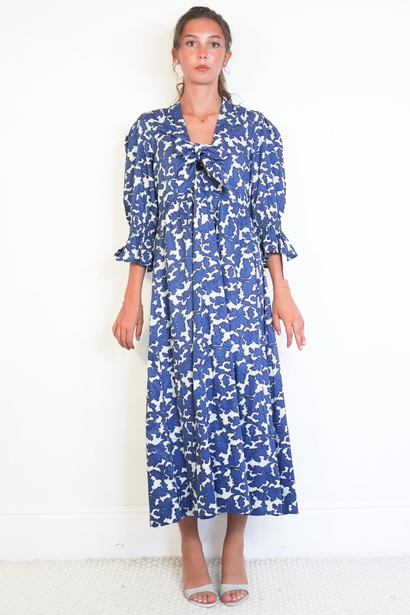 Wiggy Kit Blue and White Floral Bow-Front Maxi Dress (RRP £200) | Authentic Preloved - Reloved Again
