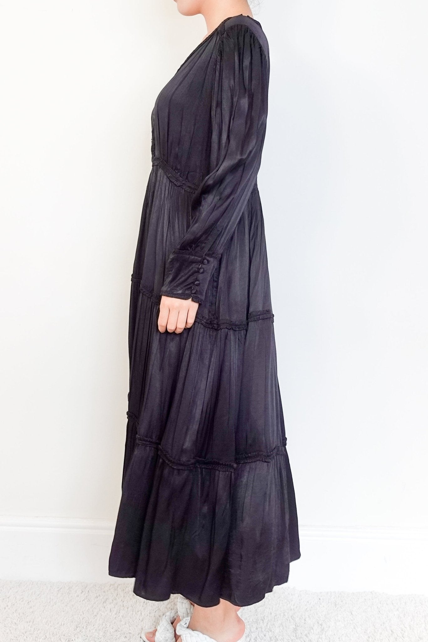 Wyse Black Rosalie Ruffle Maxi Dress RRP £300 | Authentic Preloved - Reloved Again