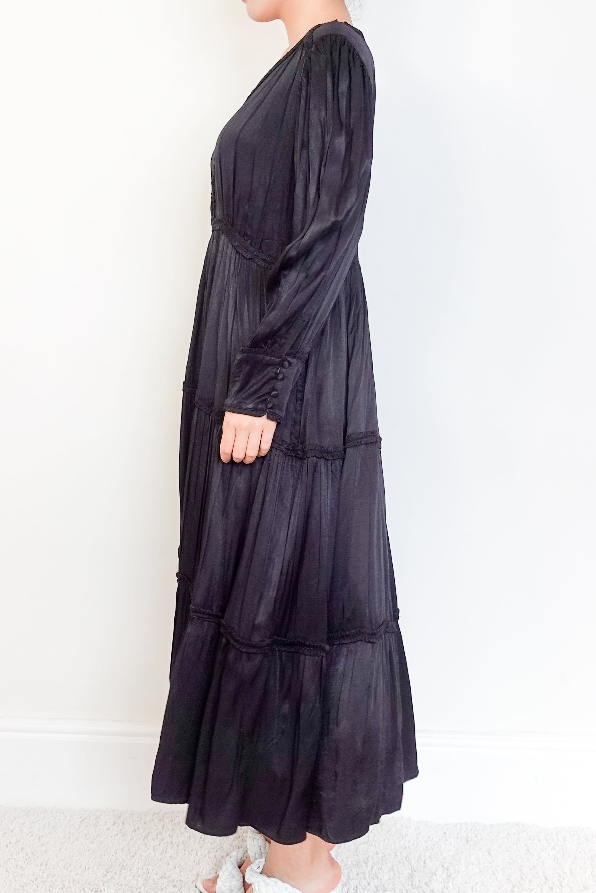 Wyse Black Rosalie Ruffle Maxi Dress RRP £300 | Authentic Preloved