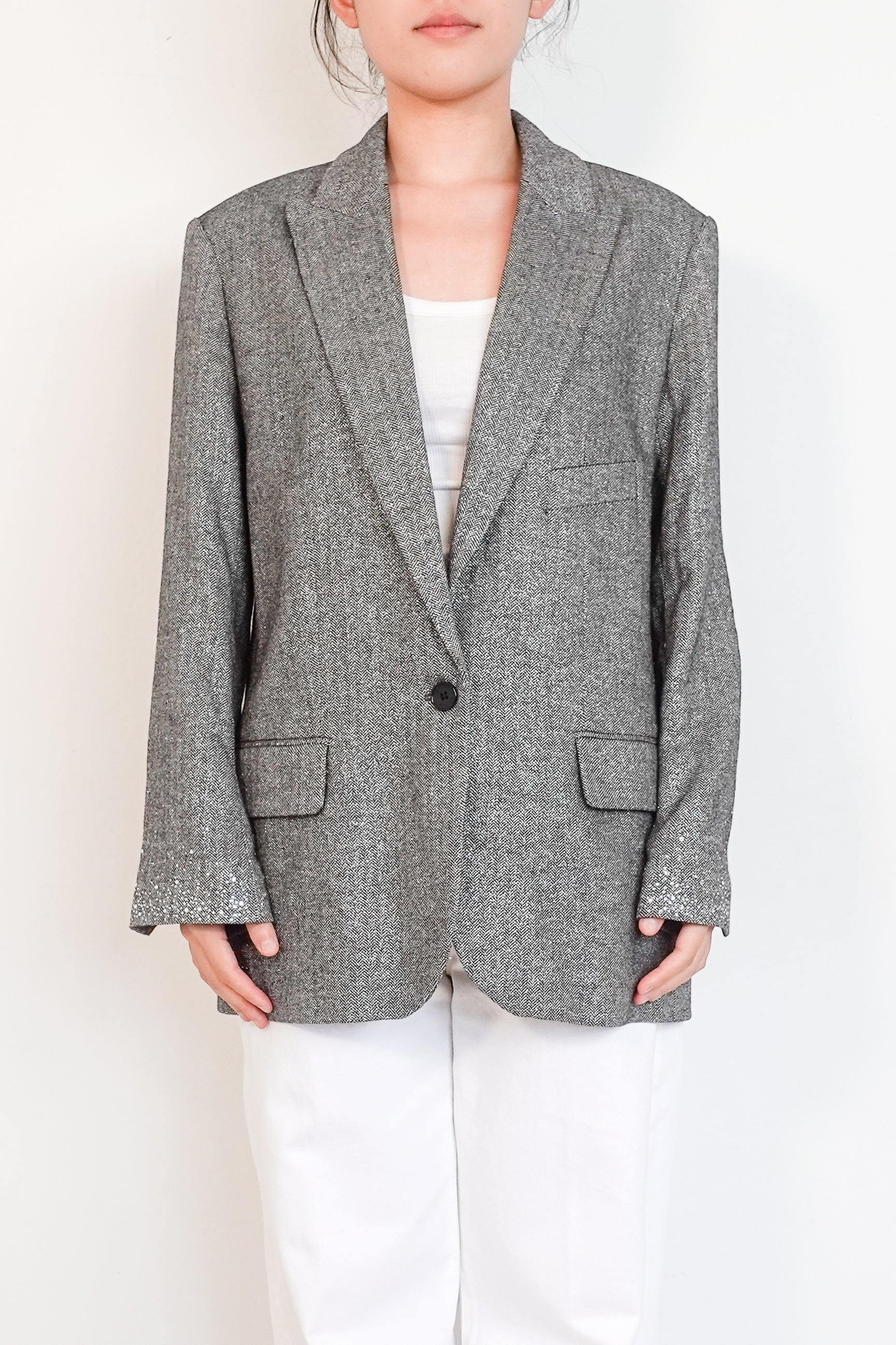 Zadig-&-Voltaire-tweed-evening-blazer-with-silver-threading-front-picture