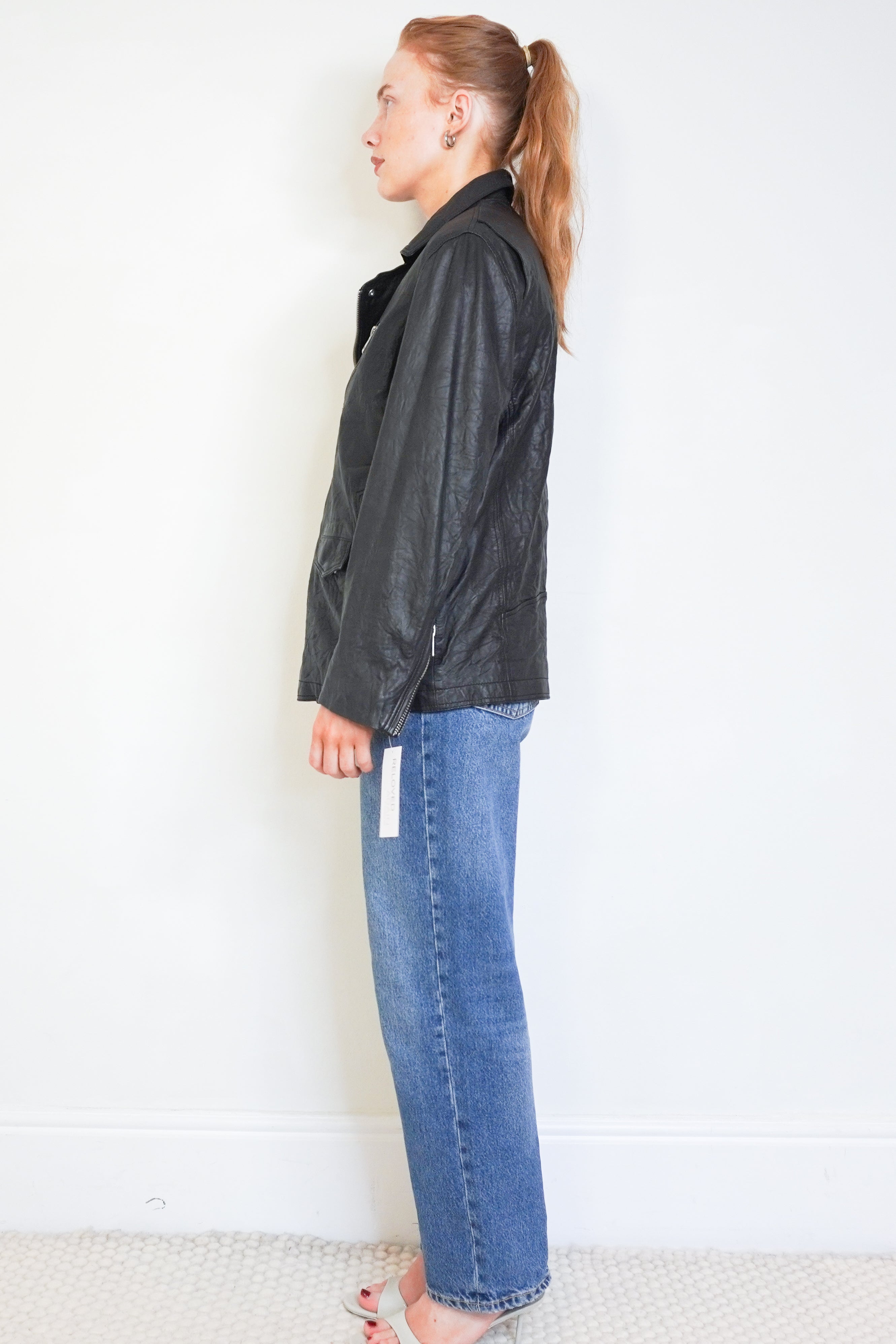 Zadig & Voltaire Black Laksi Cuir Froissé Leather Jacket side photo chelsea london