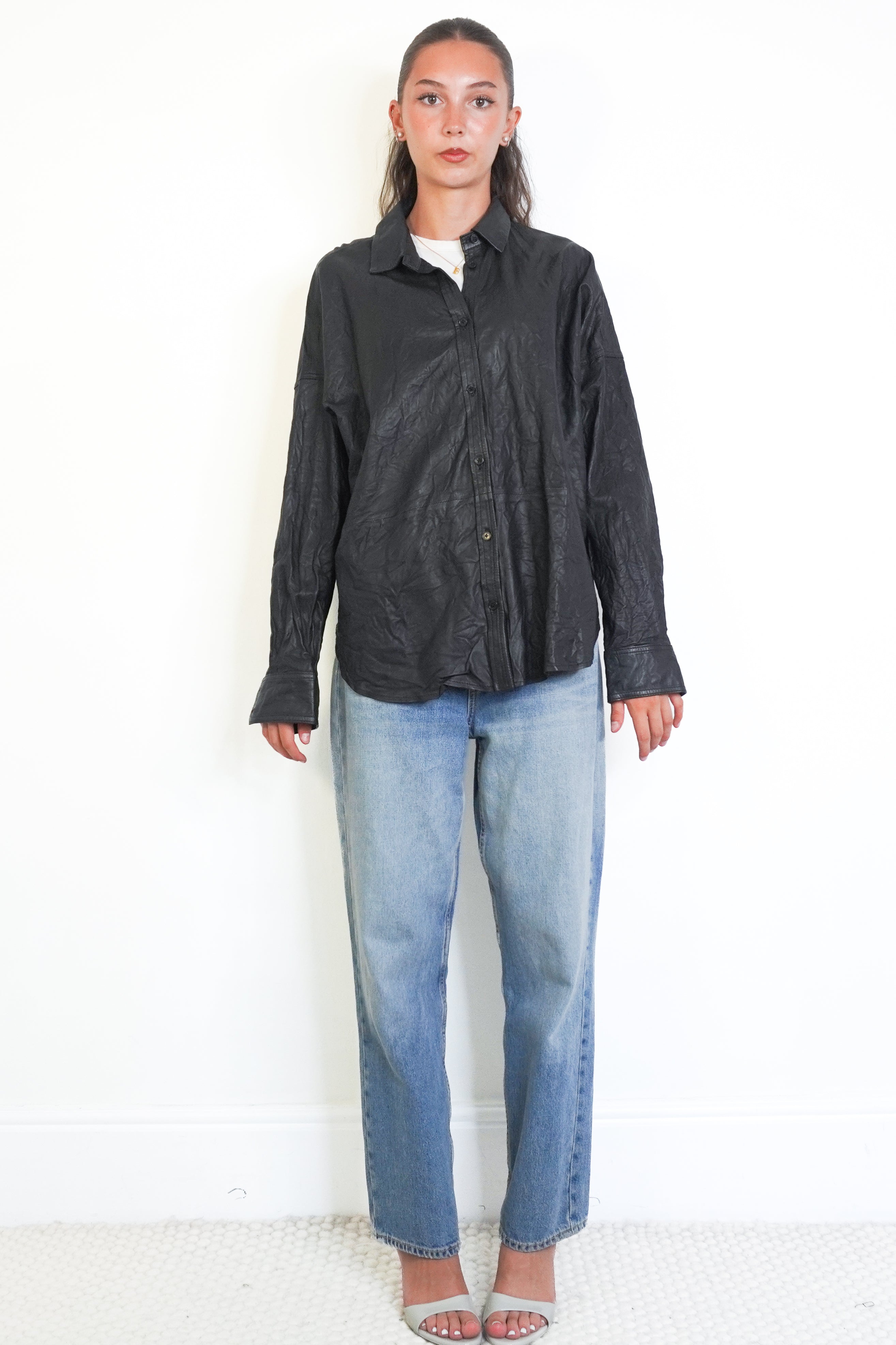 Zadig & Voltaire Black Lambskin Leather Shirt front photo chelsea london