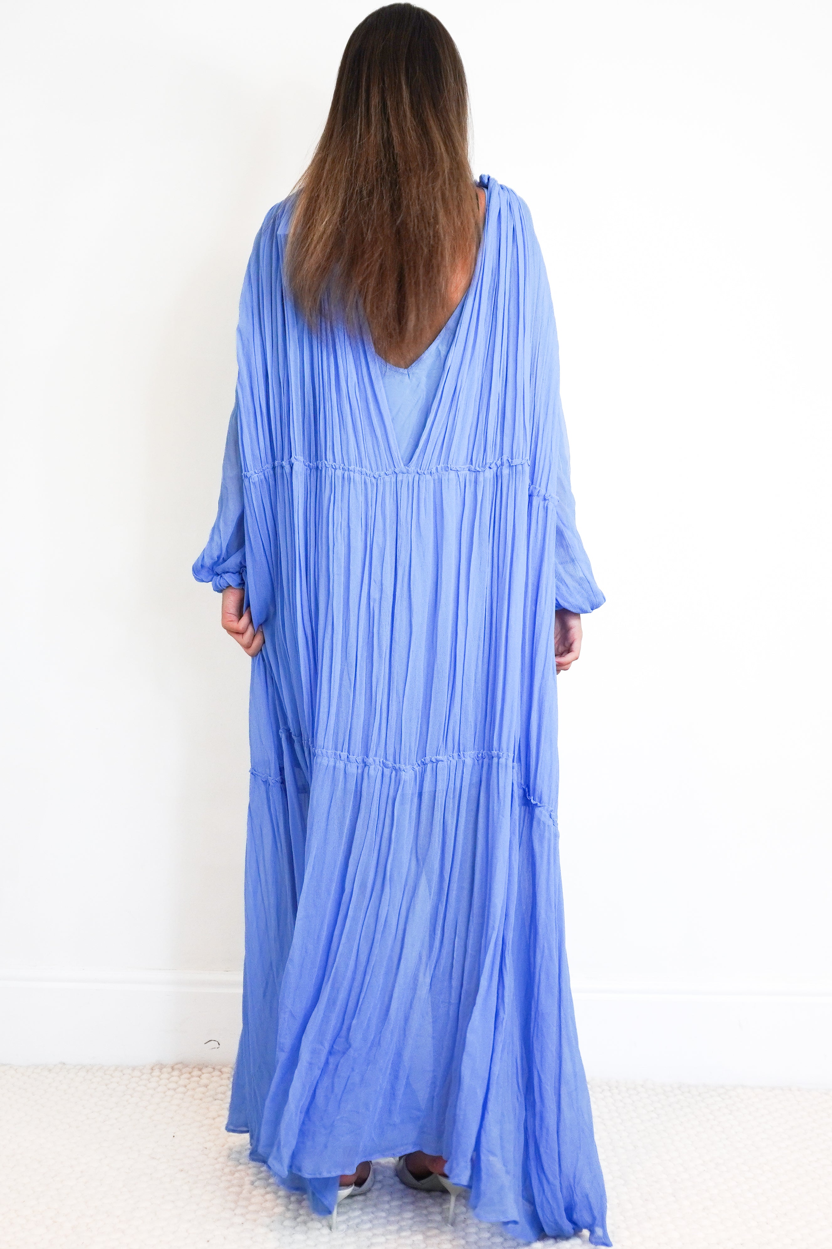 Zadig & Voltaire Razzia Mousseline Chiffon Maxi Dress in Blue back photo chelsea london