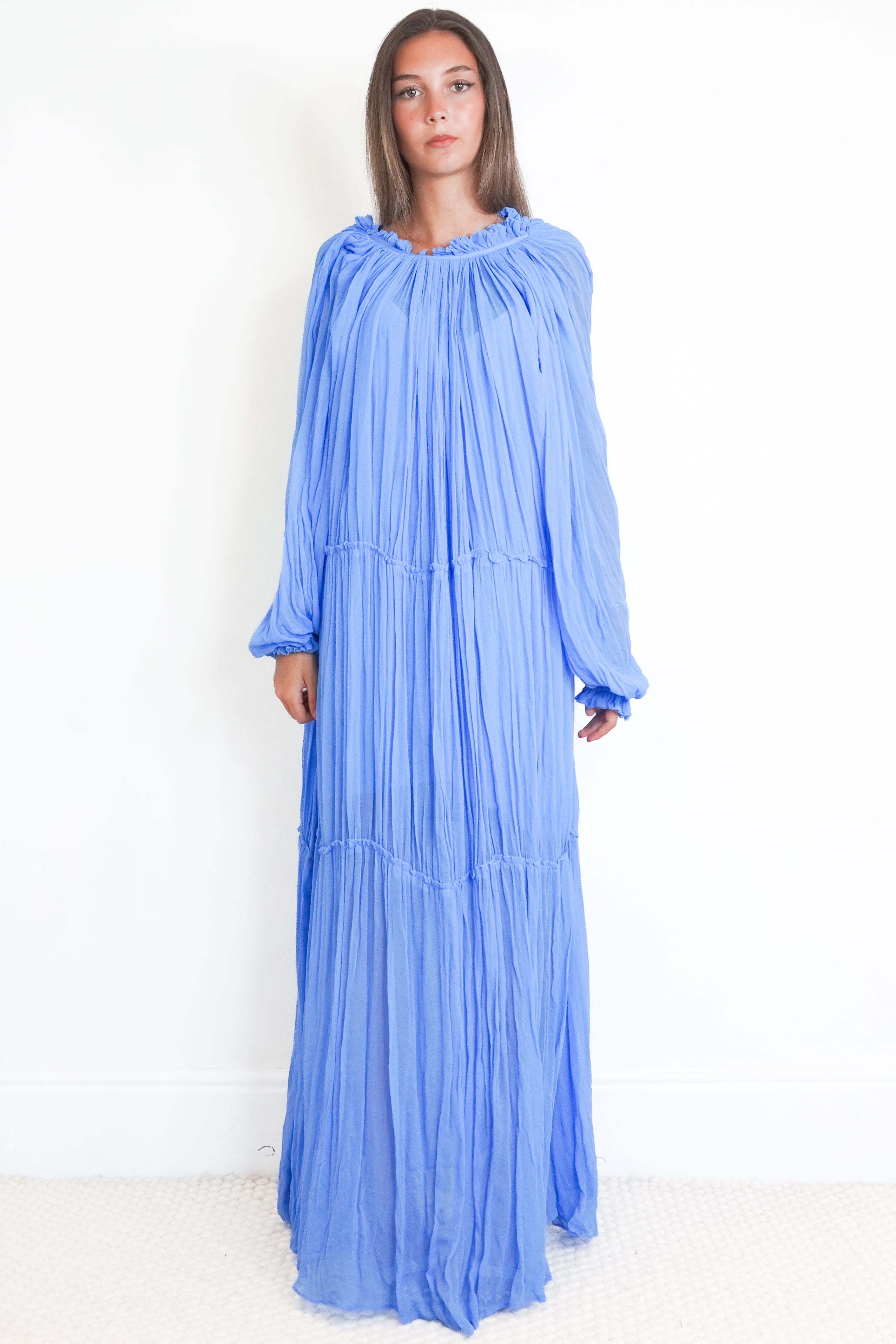 Zadig & Voltaire Razzia Mousseline Chiffon Maxi Dress in Blue front photo chelsea london
