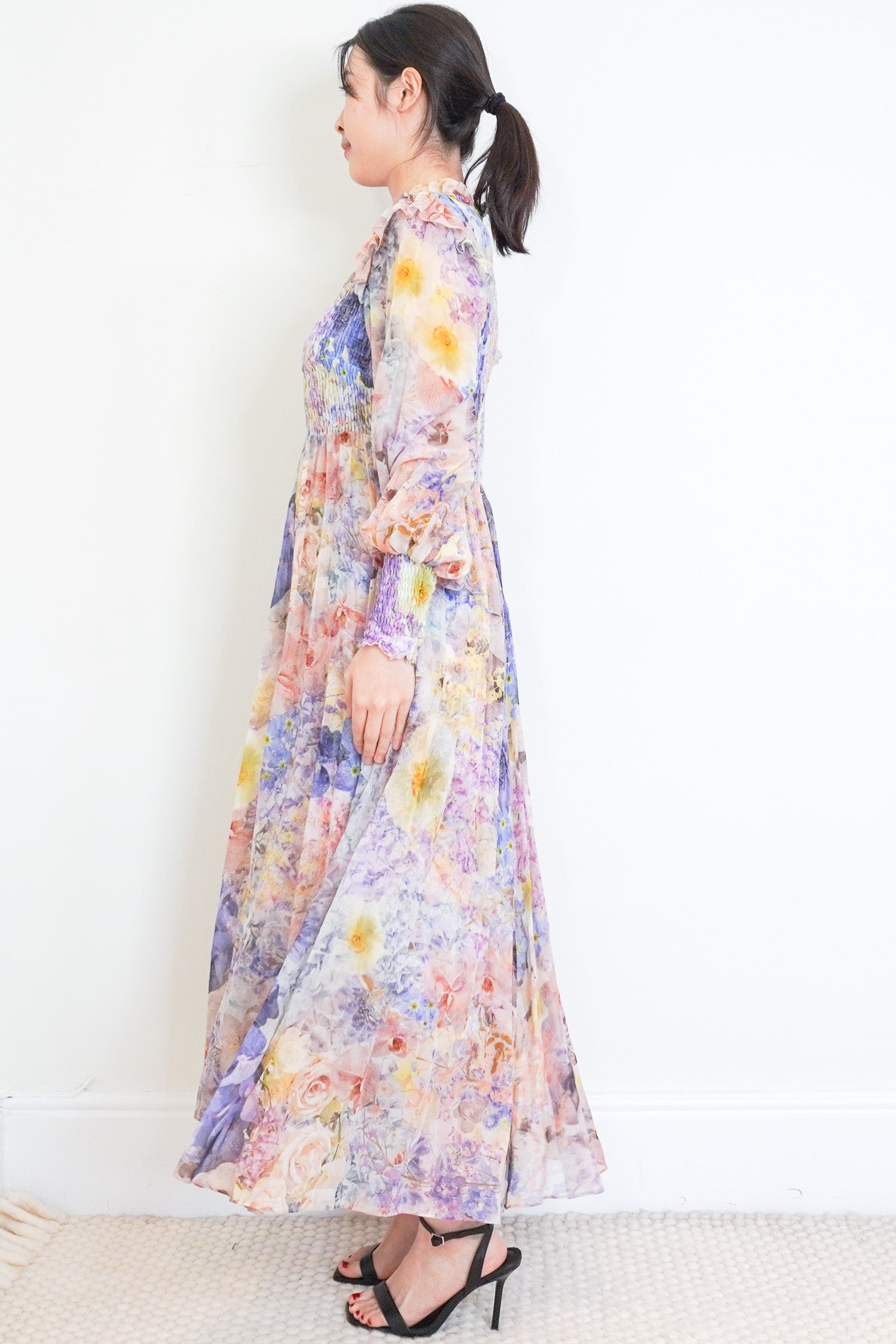 Zimmerman-Multicolour-Chiffon-Maxi-Dress-Bell-Sleeeves-side-picture