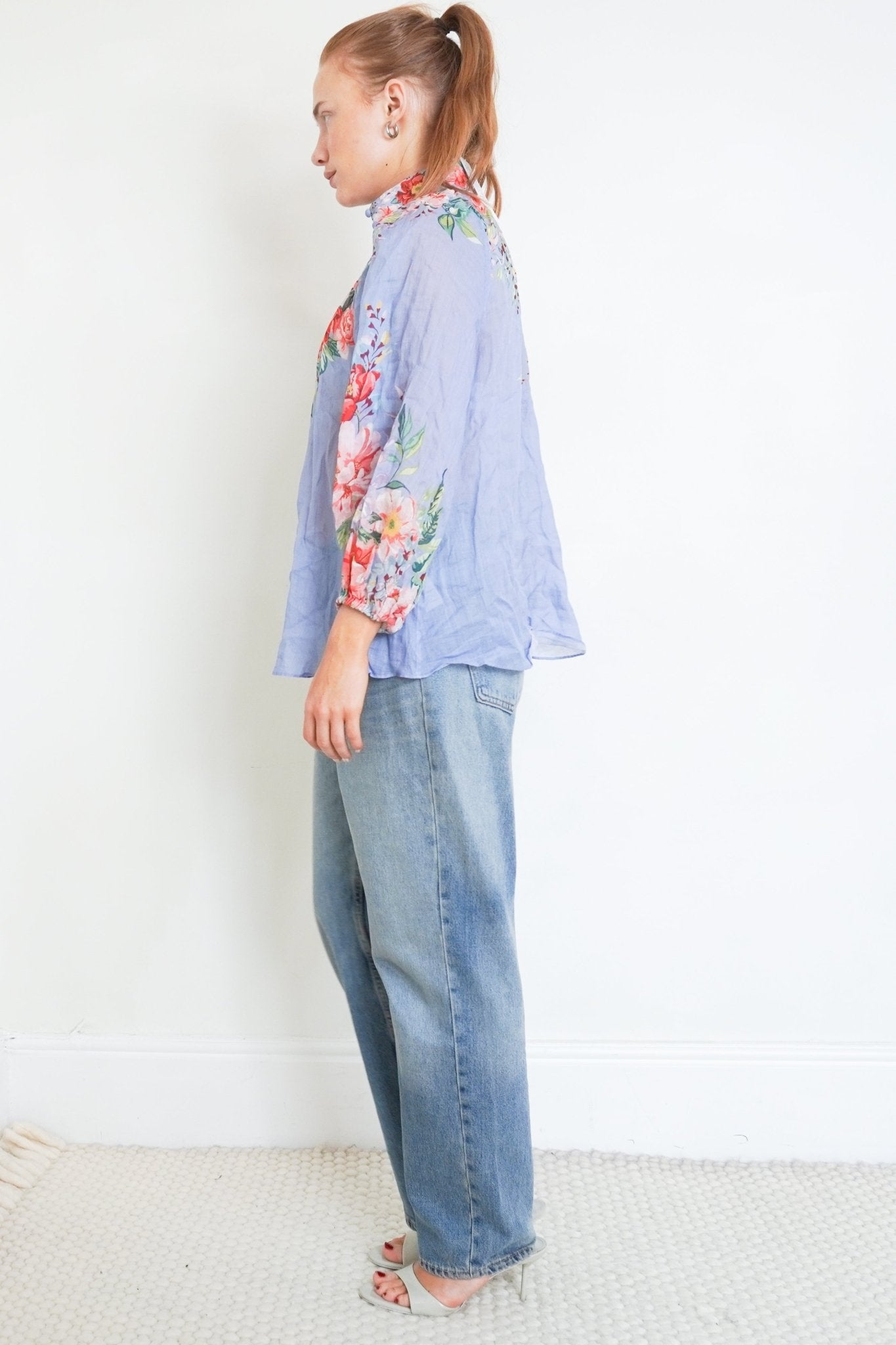 Zimmermann Blue Floral Ramie Blouse RRP £550 | Authentic Preloved - Reloved Again