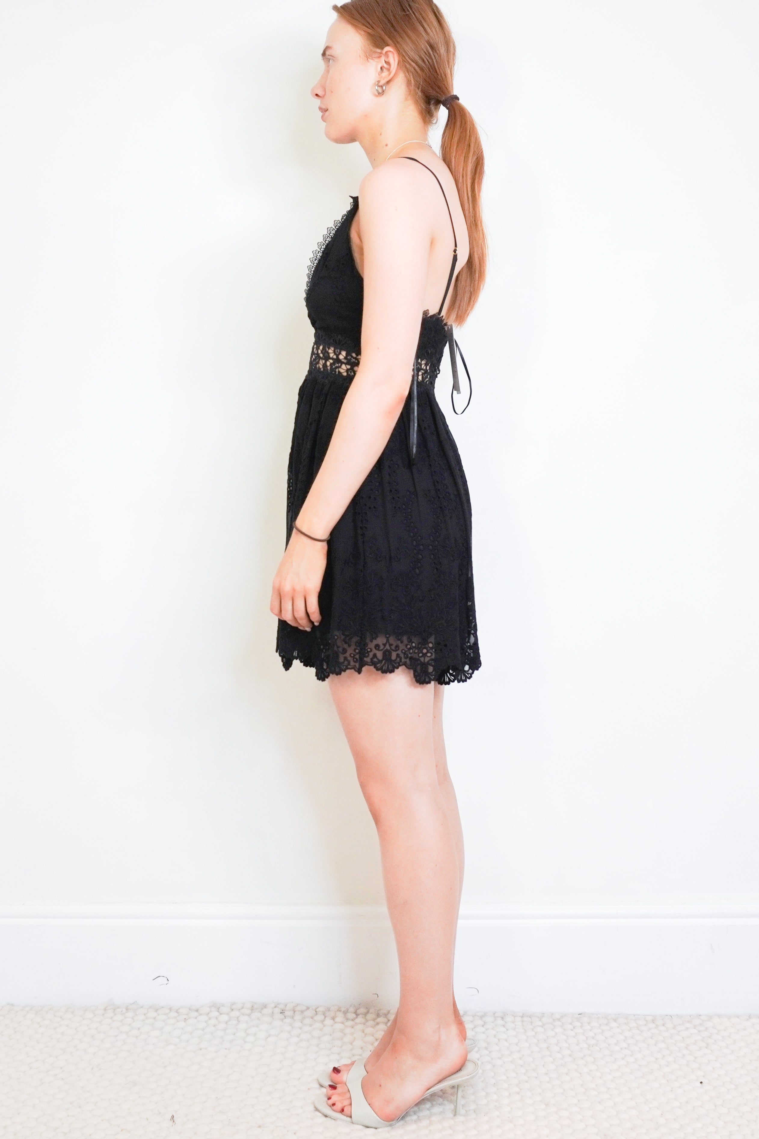 Zimmermann Black Broderie Anglaise Lace Playsuit side photo chelsea london