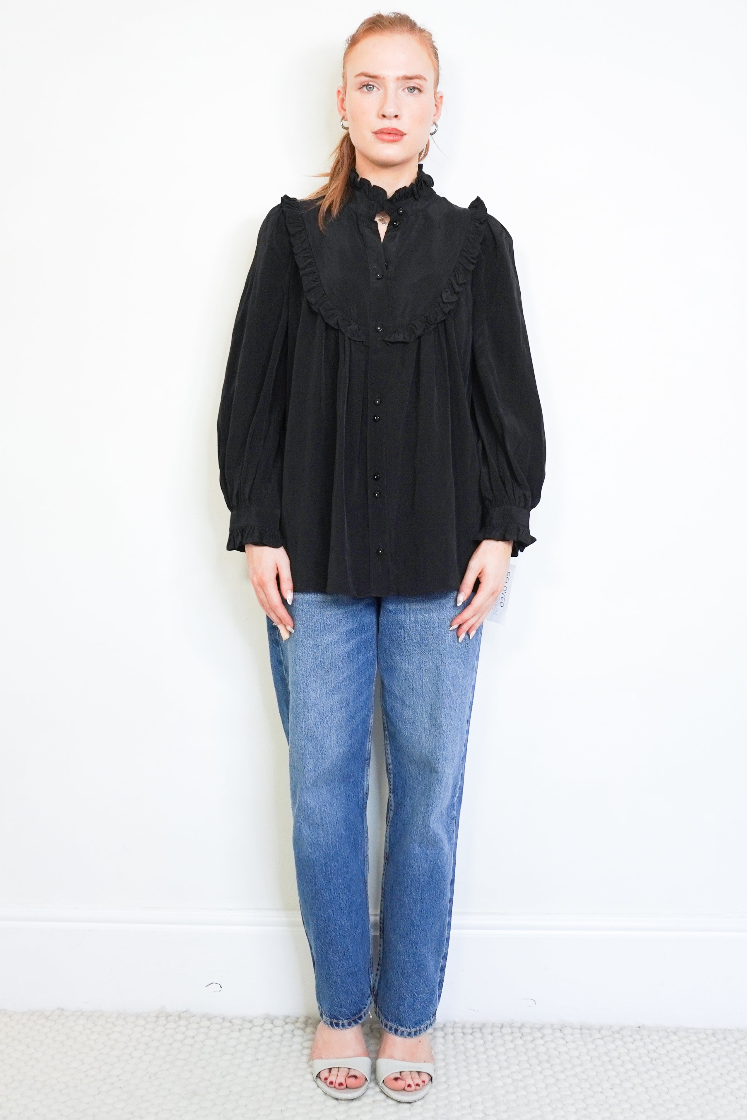 Zimmermann Black Ruffle Silk Blend Blouse front photo chelsea london