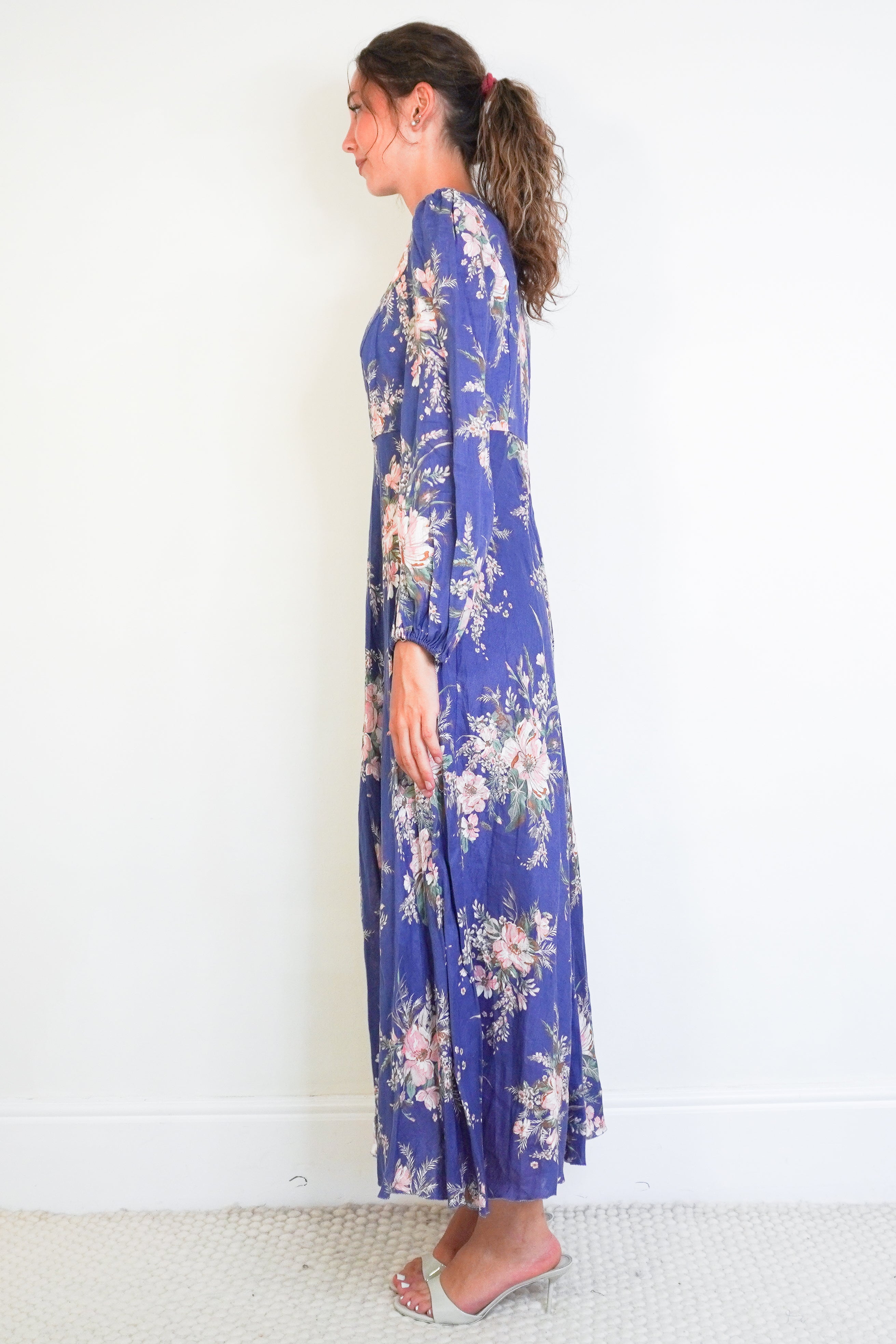 Zimmermann Floral Linen Maxi Dress – Blue / Pink side photo chelsea london