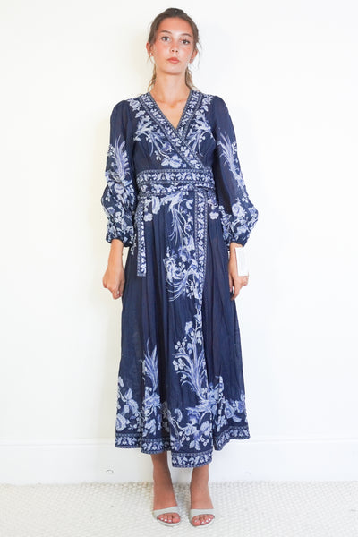 Zimmermann Navy Floral Wrap Maxi Dress (RRP £700)