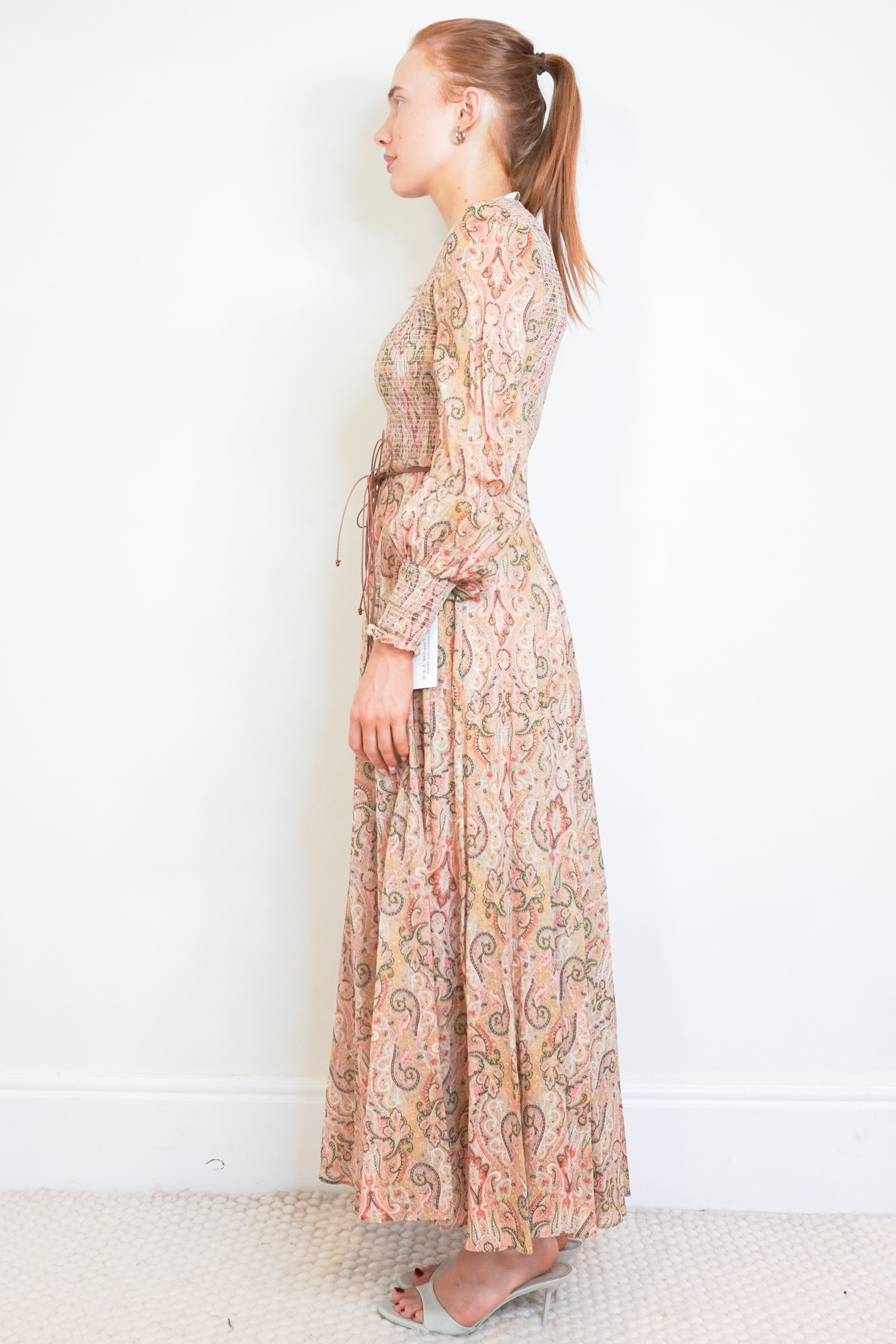 Zimmermann Paisley Shirred Silk Maxi Dress side photo chelsea london