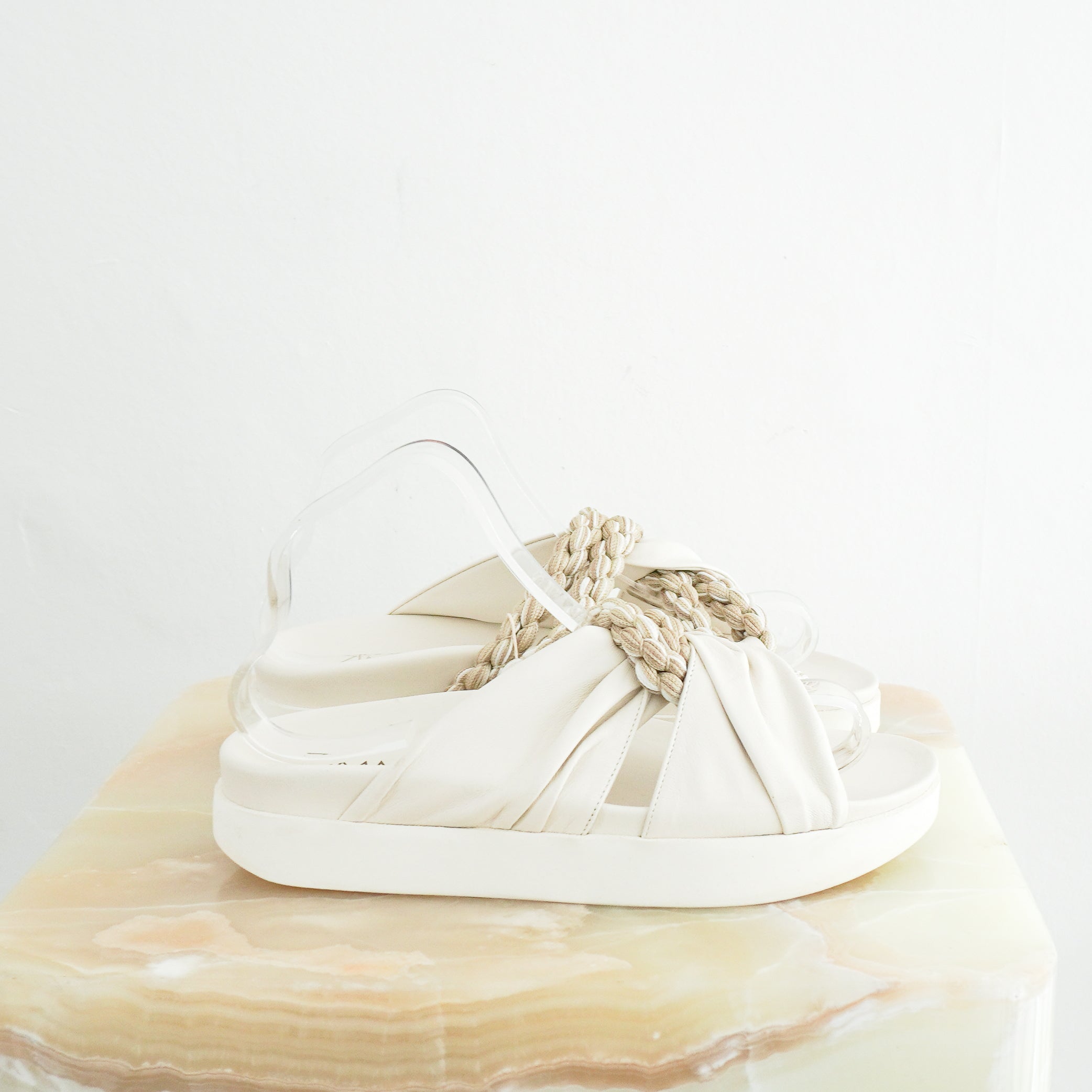 Zimmermann White Braided Sliders side photo chelsea london