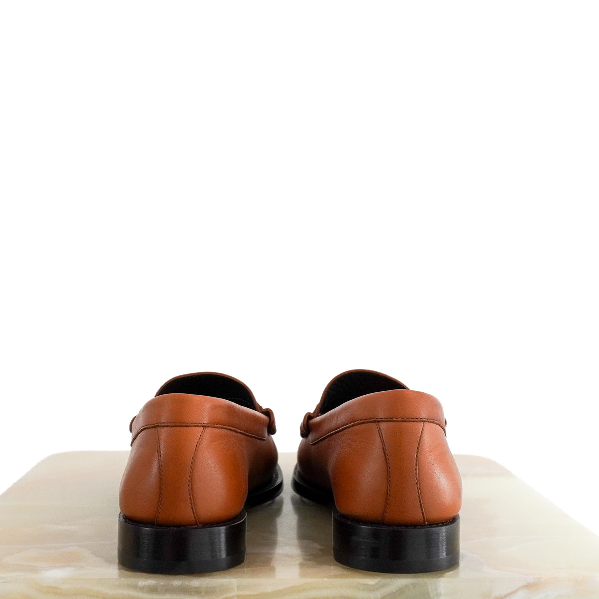 Back: Celine Triomphe Tan Brown Calfskin Leather Loafers