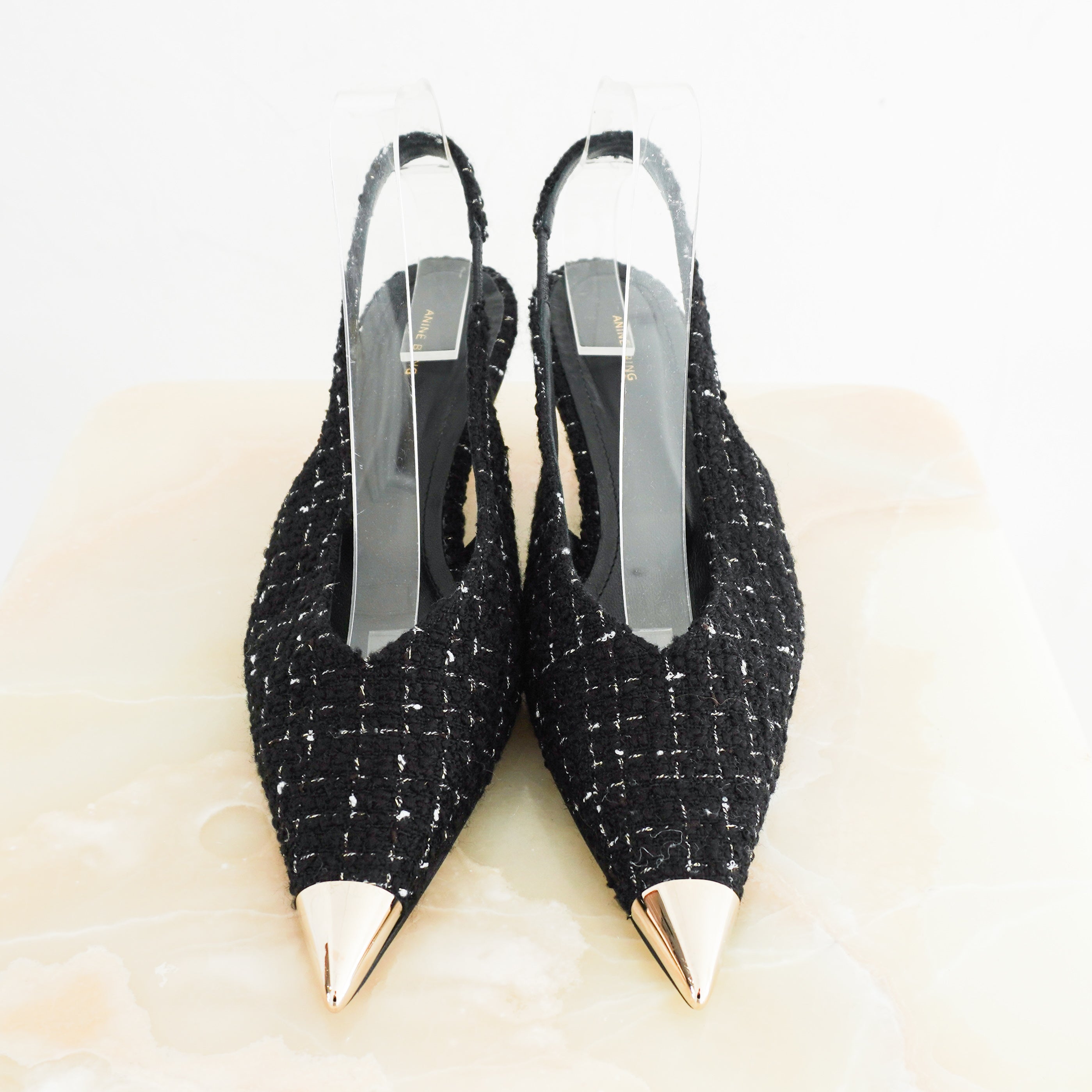 anine-bing-black-boucle-point-toe-slingbacks-authentic-preloved-front-picture-chelsea-london