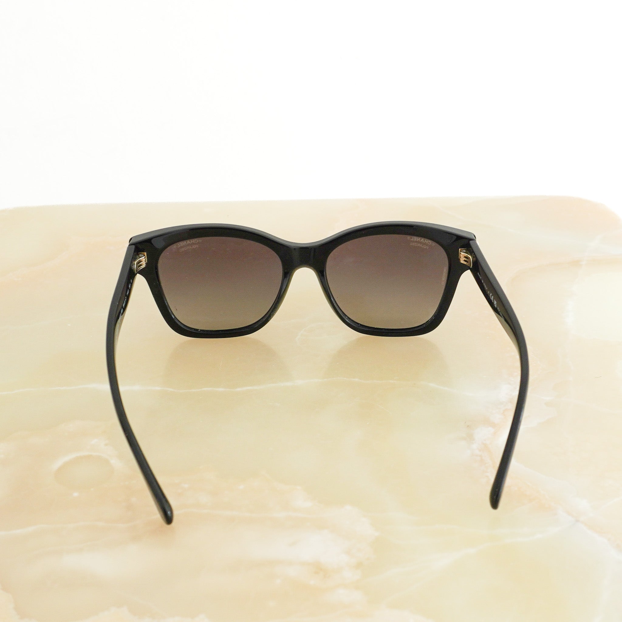 back image Chanel Pearl-Embellished Square Sunglasses in Black