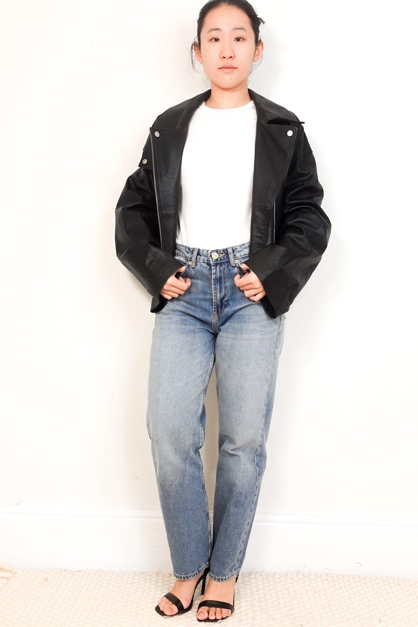 NEW COS Black Leather Biker Cropped Jacket RRP £350 FINAL SALE | Authentic Preloved - Reloved Again