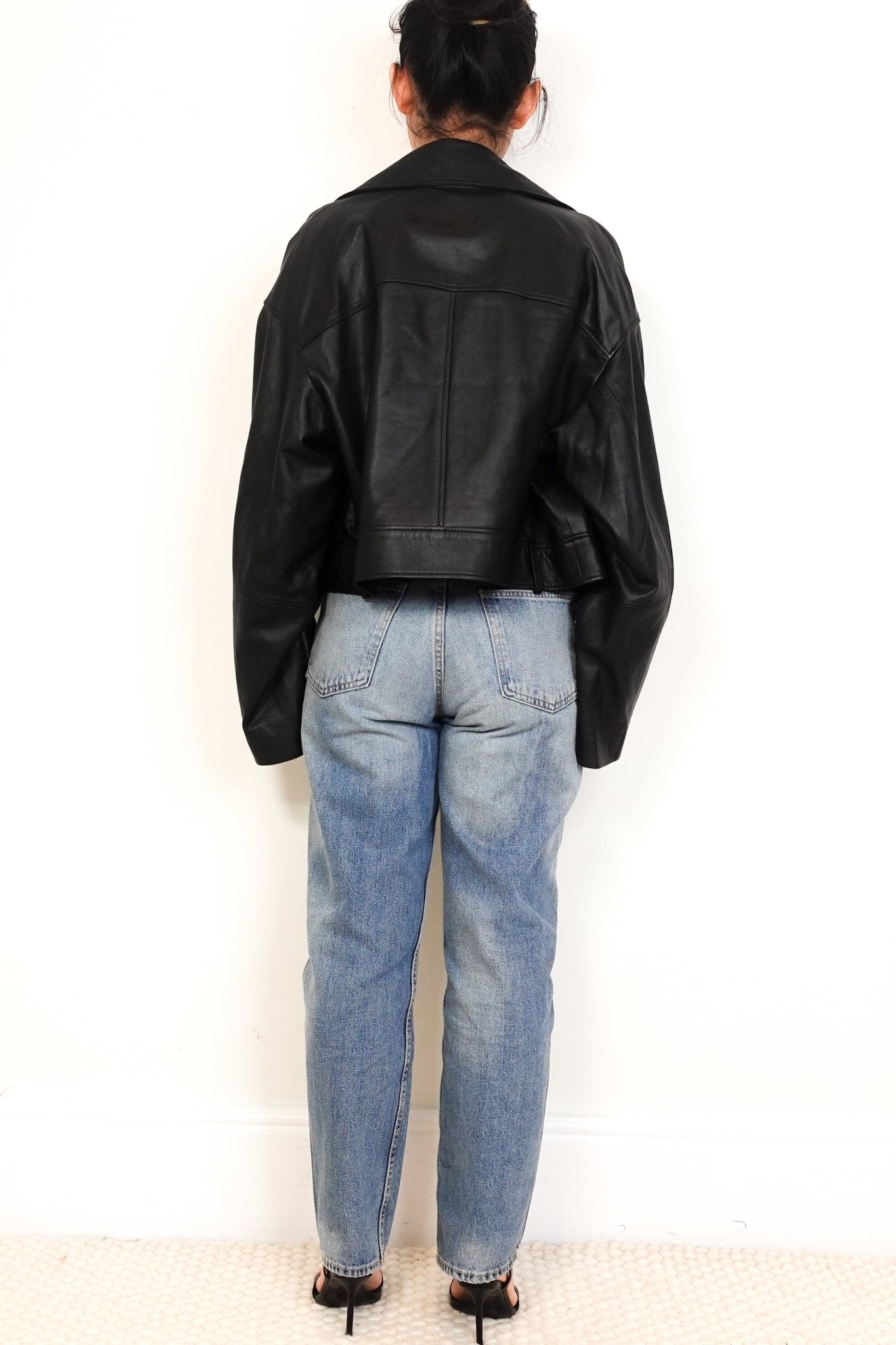 NEW COS Black Leather Biker Cropped Jacket RRP £350 FINAL SALE | Authentic Preloved - Reloved Again