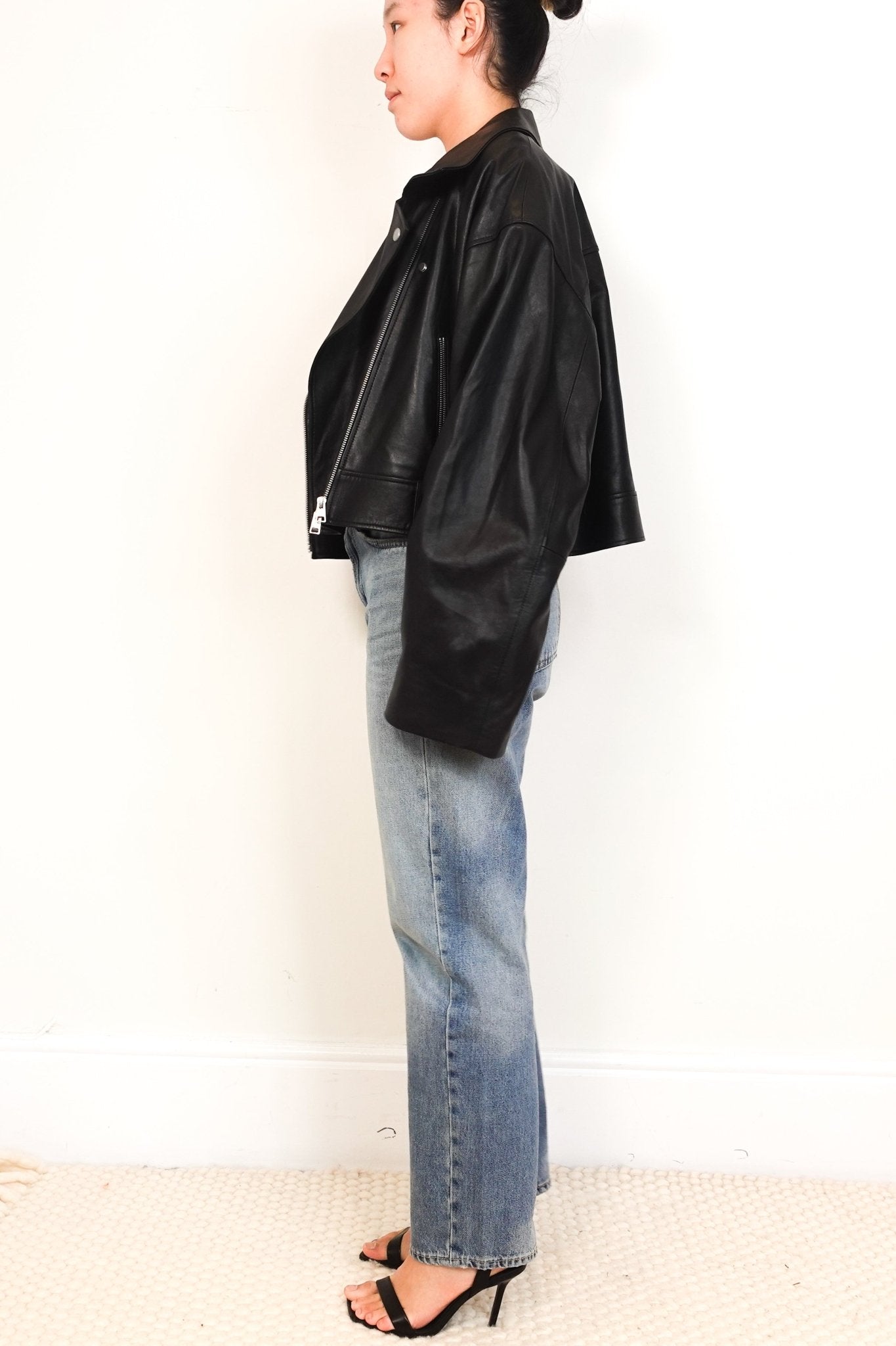 NEW COS Black Leather Biker Cropped Jacket RRP £350 FINAL SALE | Authentic Preloved - Reloved Again