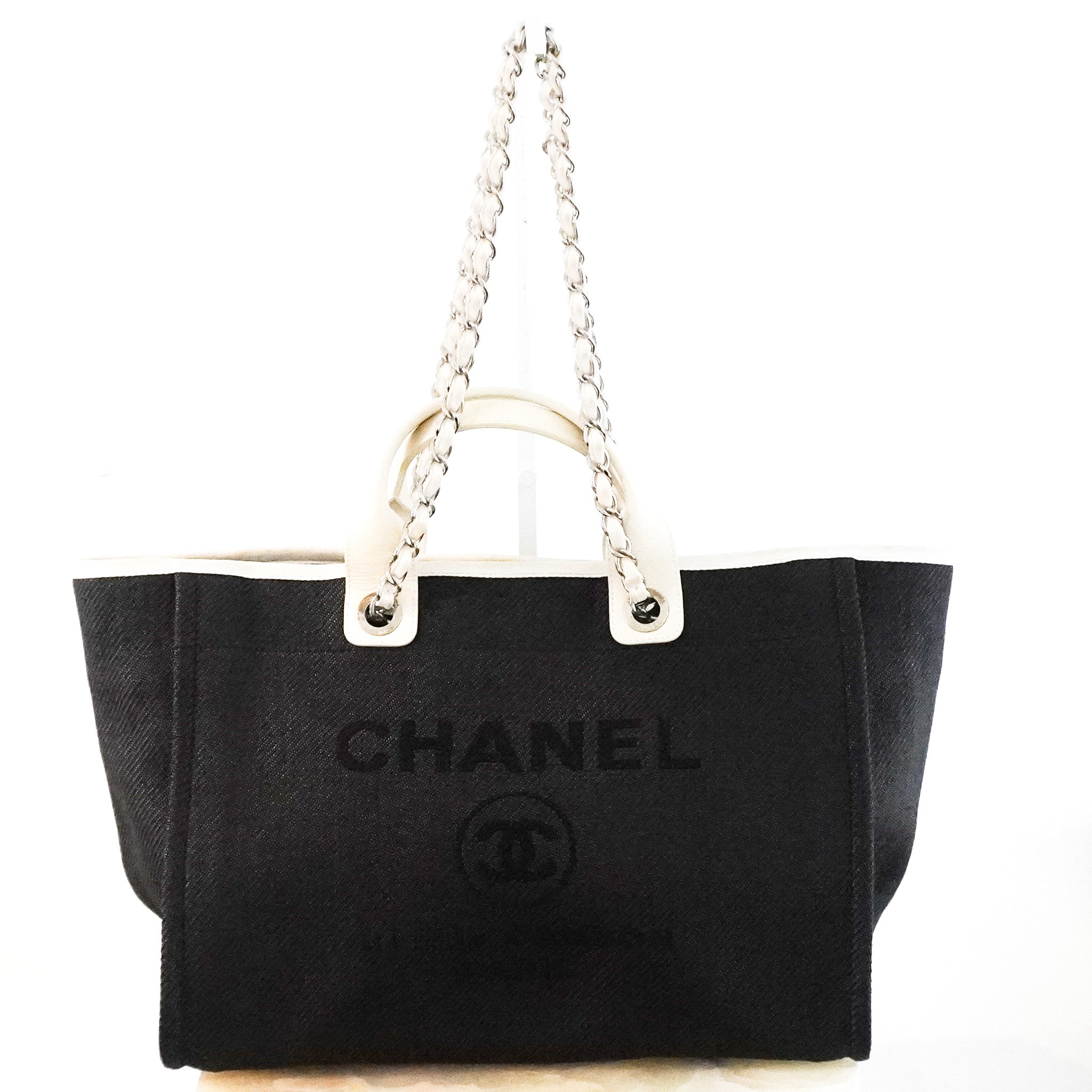 Chanel Black and White Canvas Deauville Tote Bag RRP £3800 | Authentic Preloved - Reloved Again