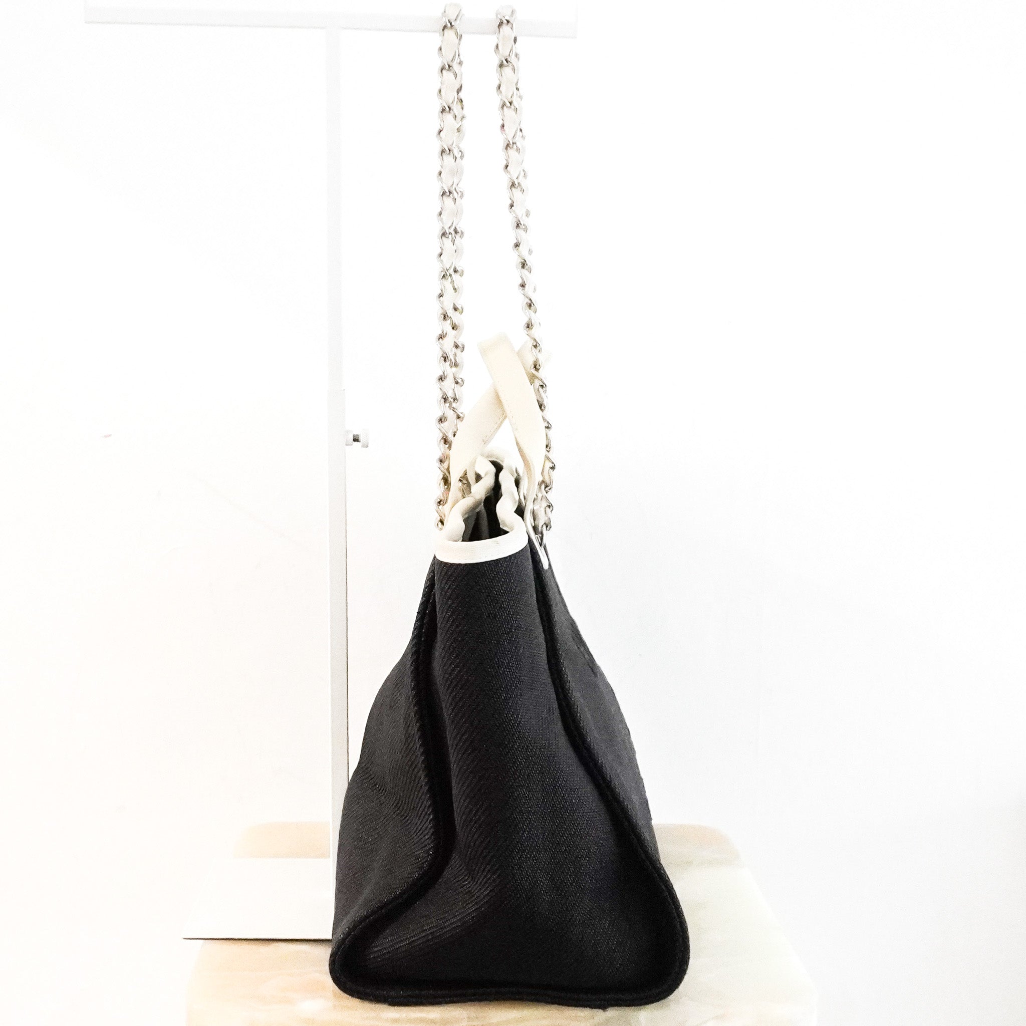 Chanel Black and White Canvas Deauville Tote Bag RRP £3800 | Authentic Preloved - Reloved Again