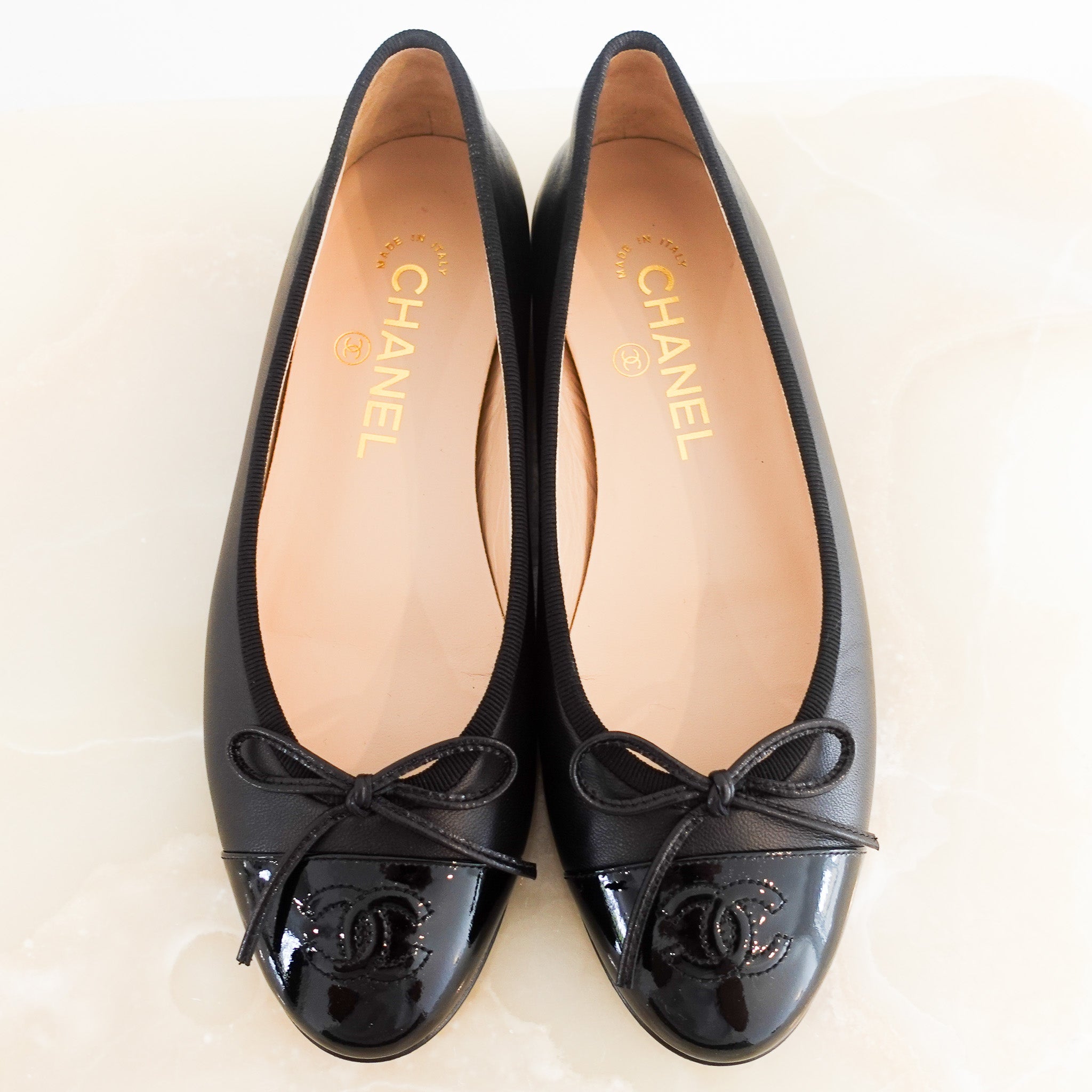 Chanel Black CC Ballet Flats with Bows RRP £1000 | Authentic Preloved - Reloved Again