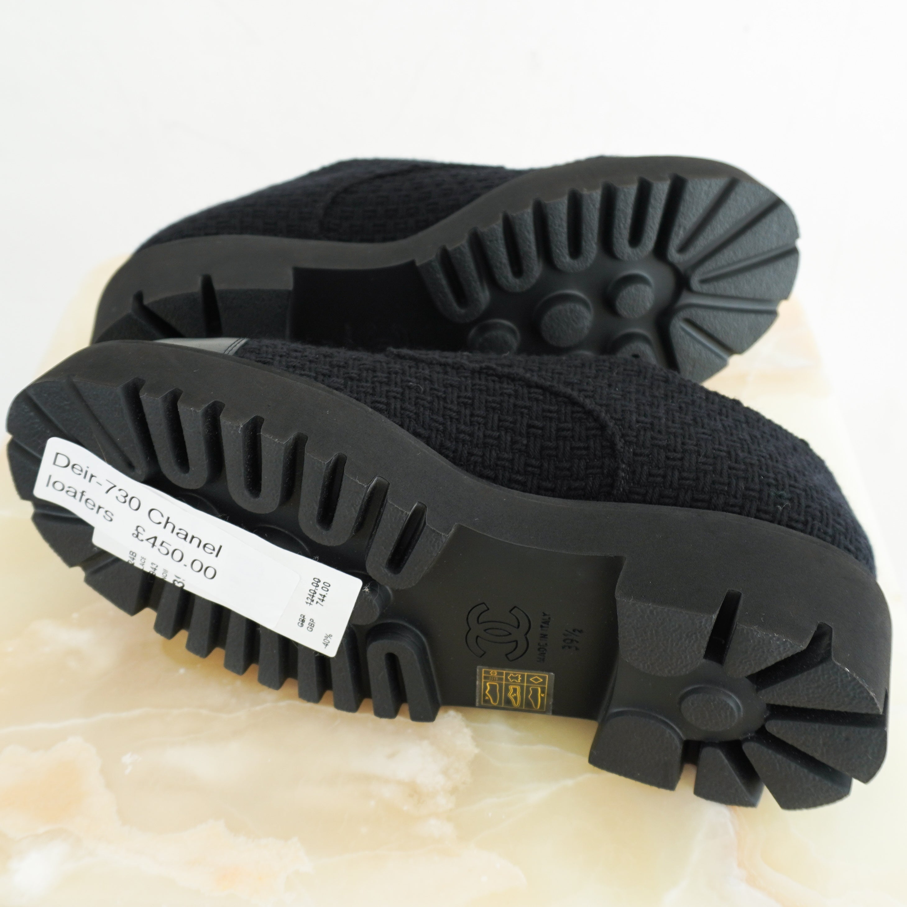 chanel-black-tweed-cc-loafers-authentic-preloved-bottom-picture-Chelsea-london