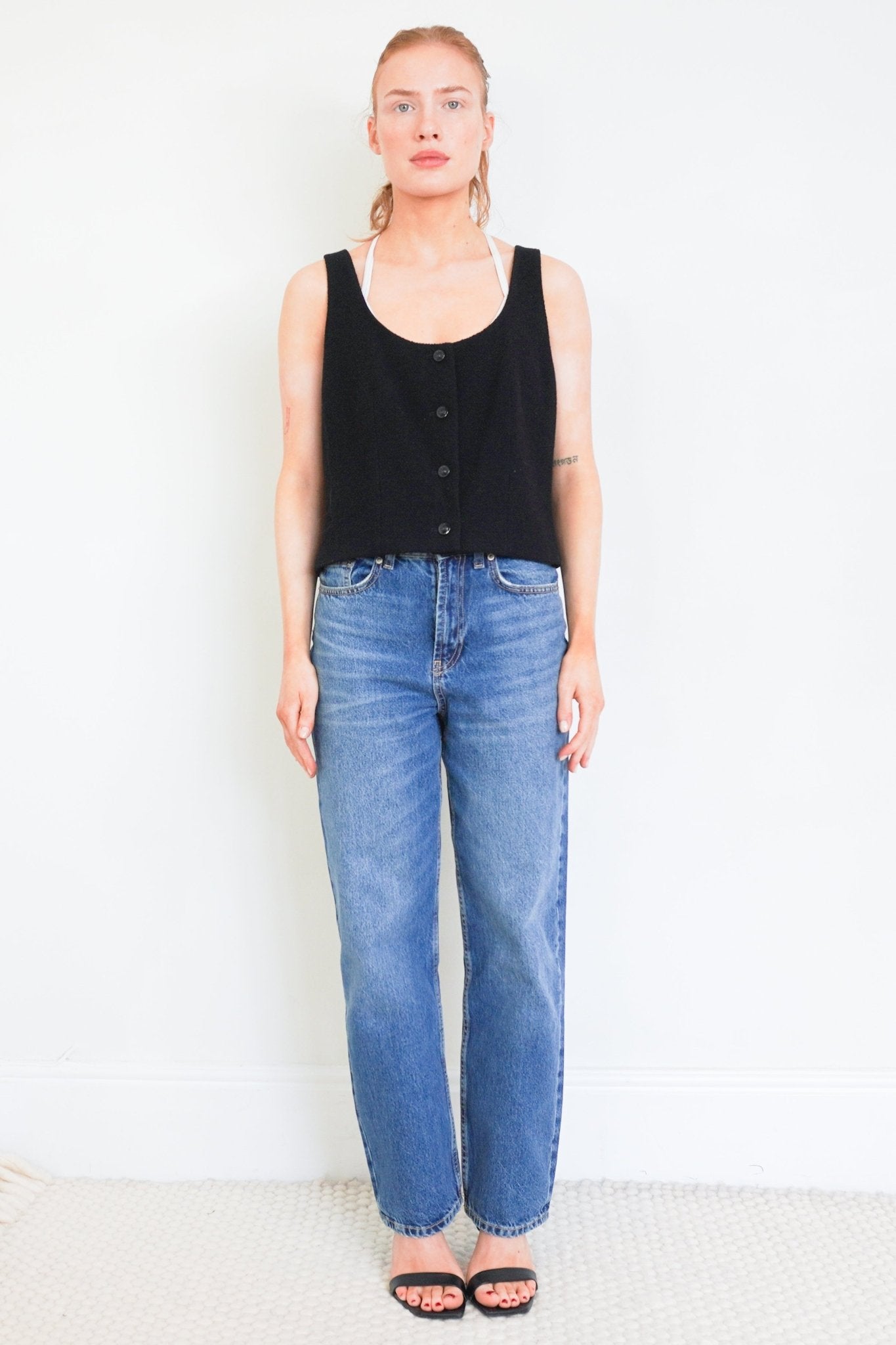 chanel-black-waistcoat-style-top-2003-collection-authentic-preloved-front-picture-Chelsea-London 