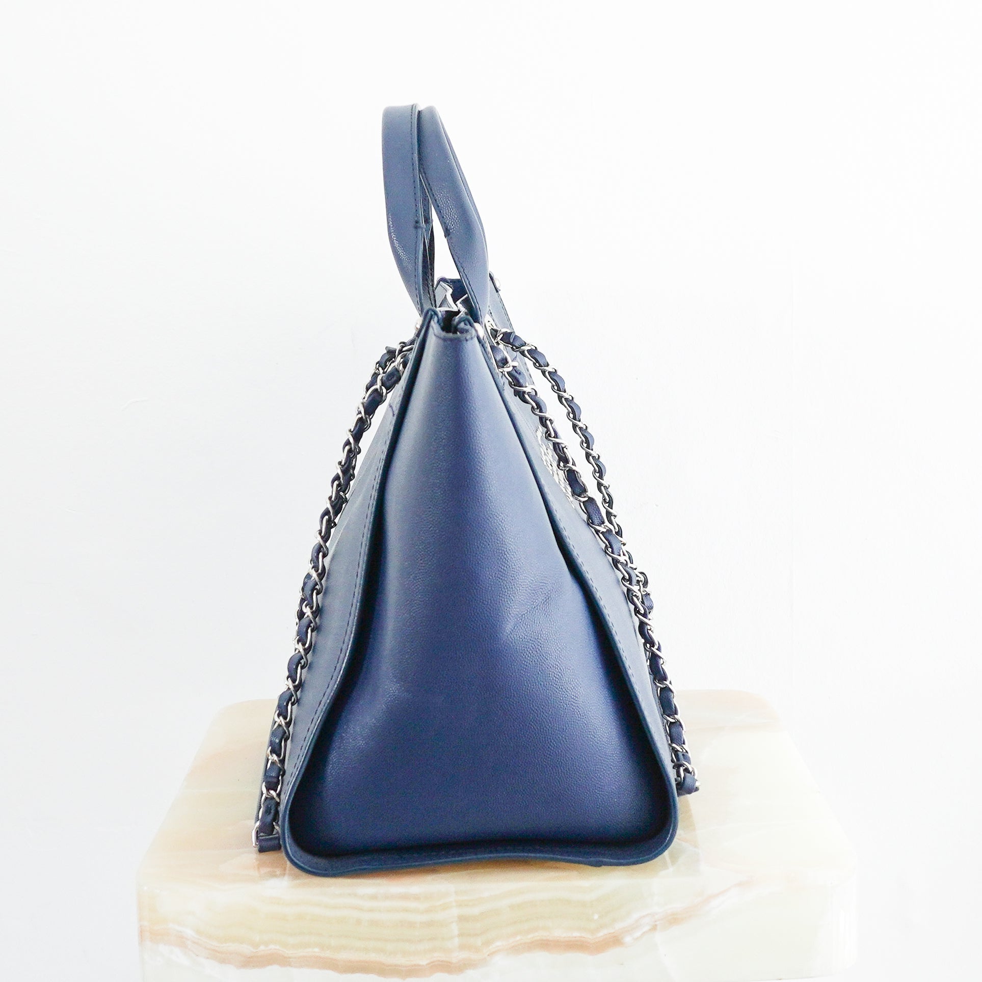 Chanel Blue Leather Deauville Tote Bag (RRP £3800) | Authentic Preloved - Reloved Again