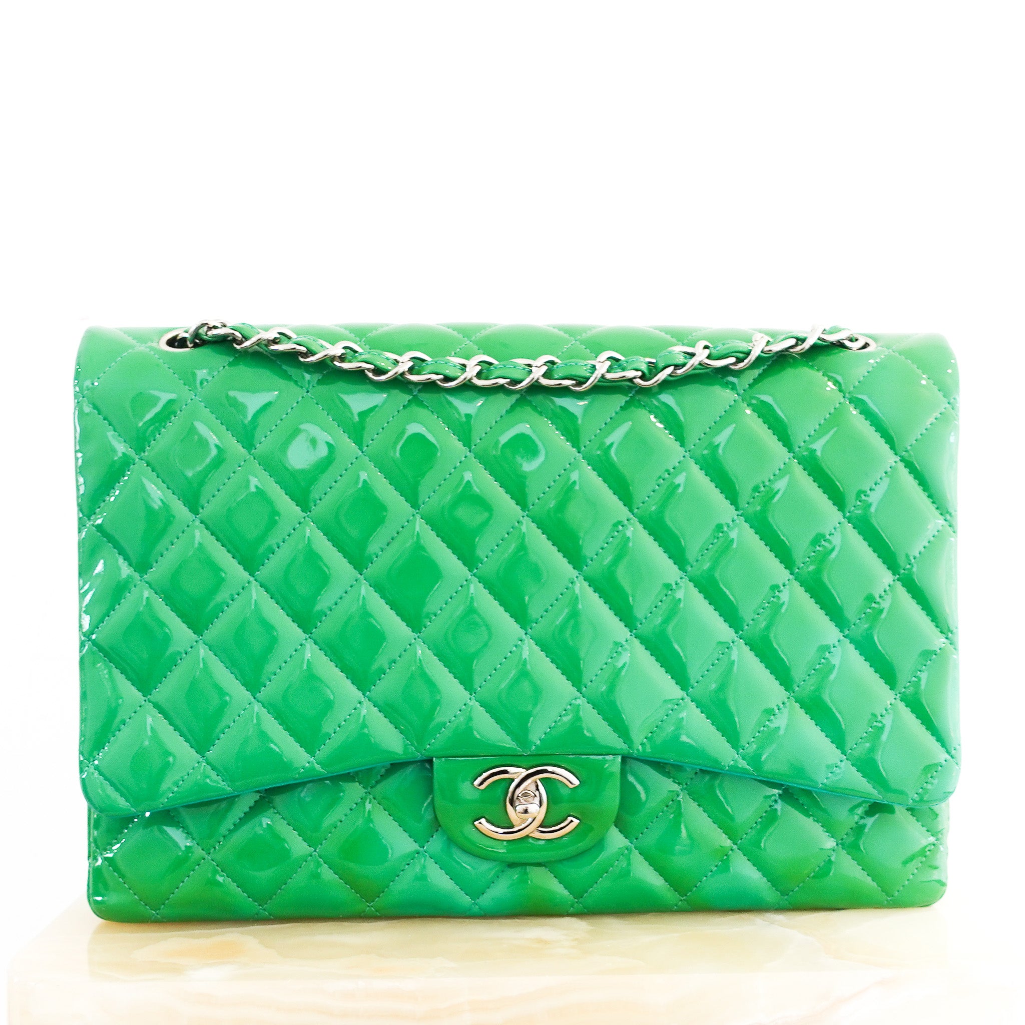 RARE Chanel Double Flap Maxi Green Patent Bag RRP £10000 | Authentic Preloved - Reloved Again