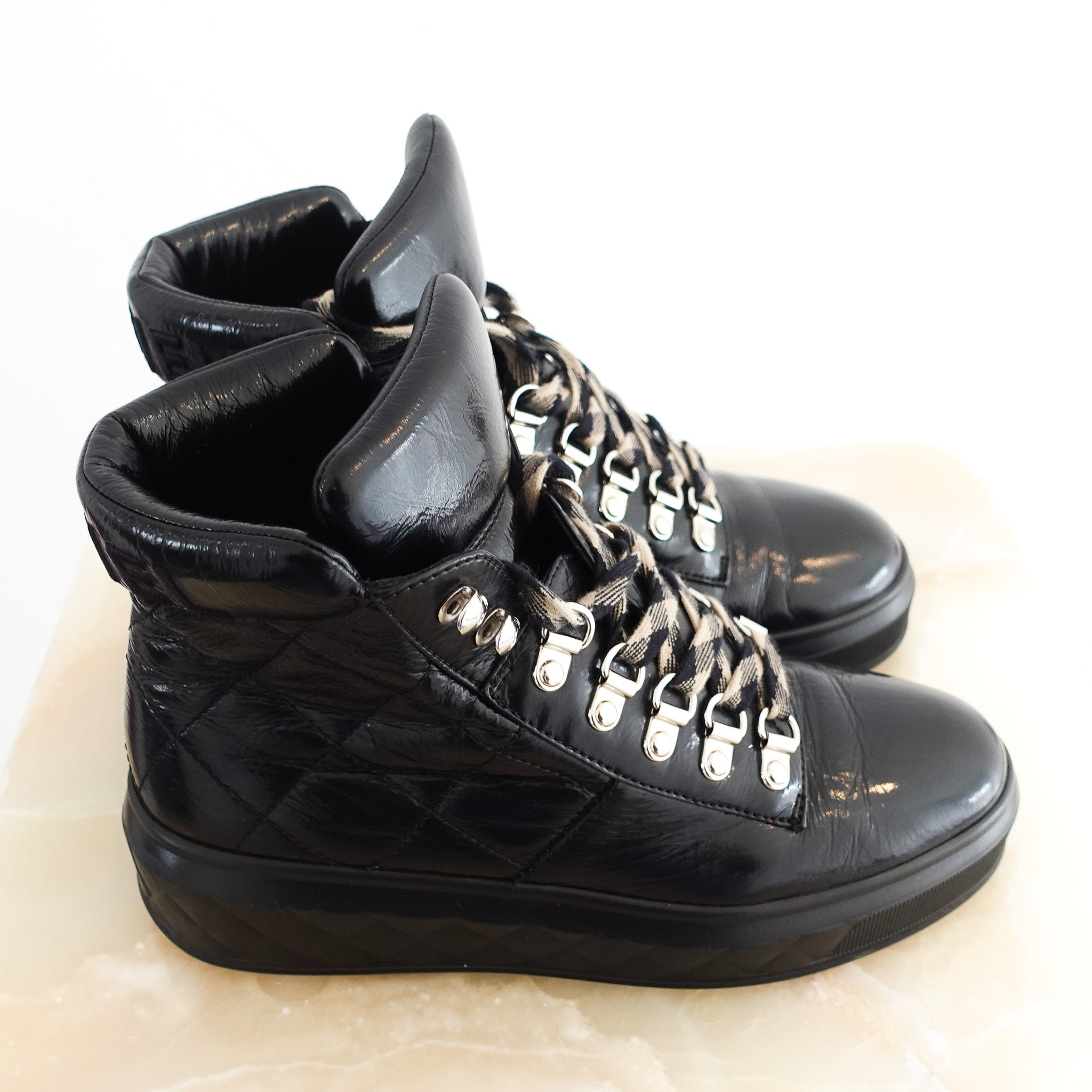 Chanel Patent Hiking Boots | Authentic Preloved - Reloved Again