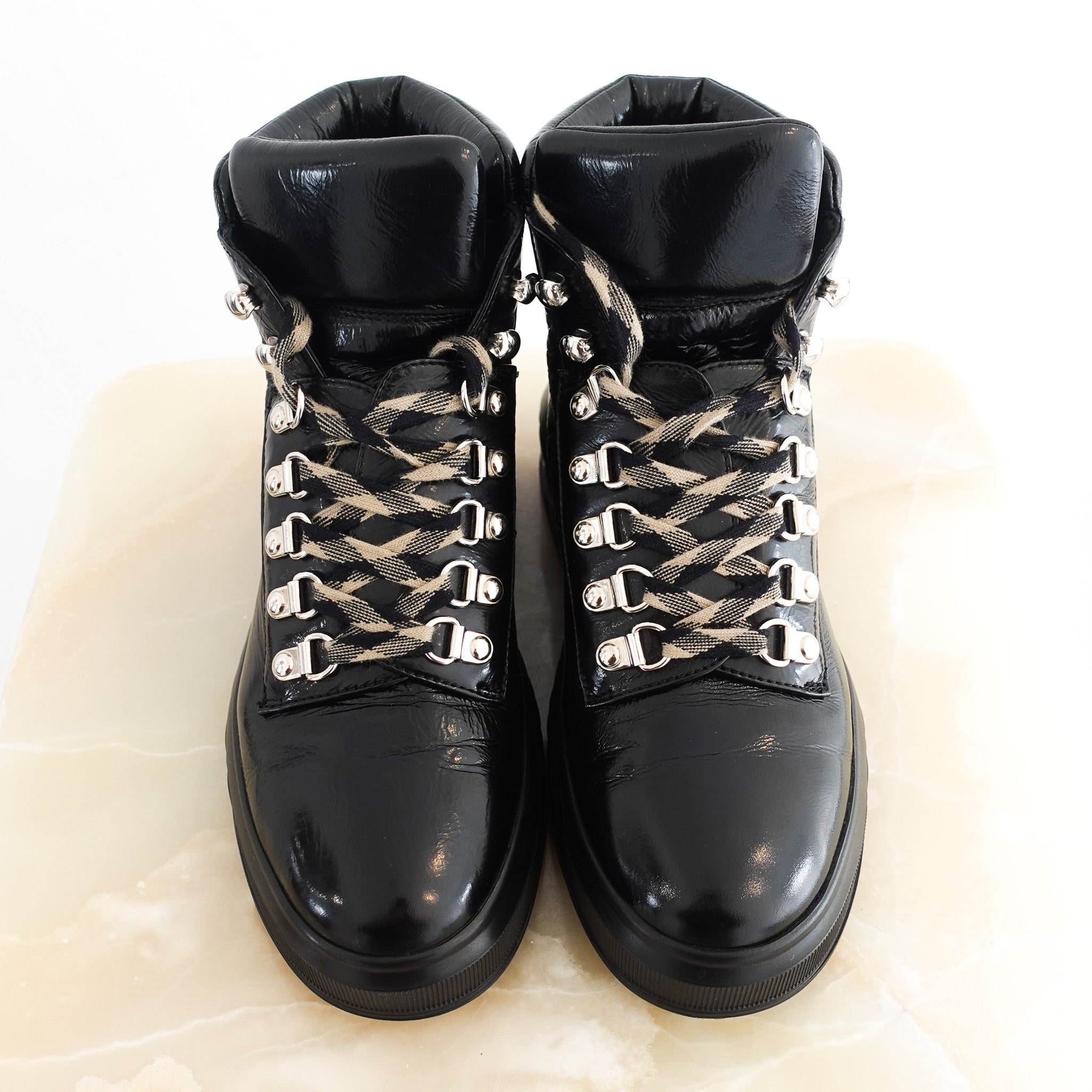 Chanel Patent Hiking Boots | Authentic Preloved - Reloved Again