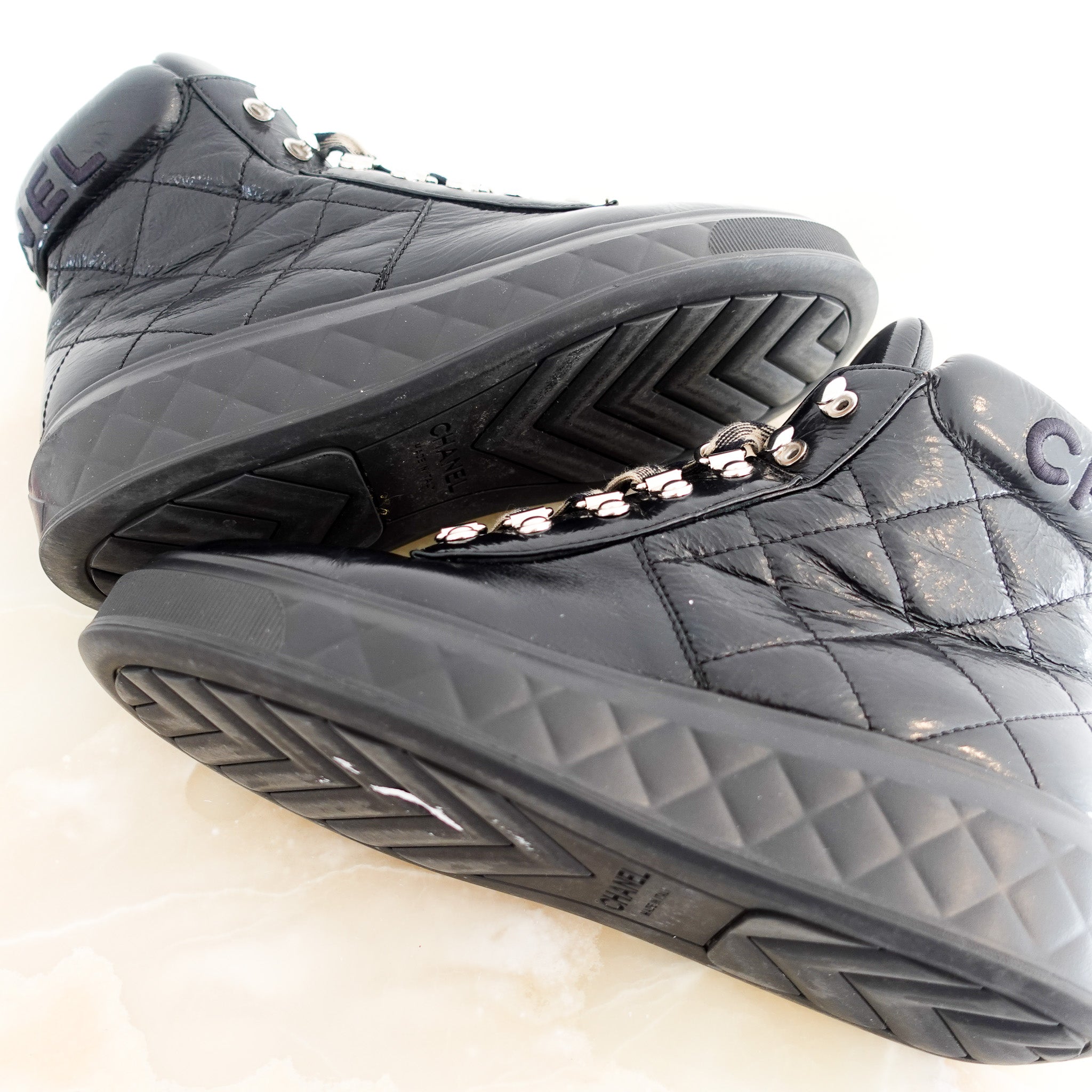 Chanel Patent Hiking Boots | Authentic Preloved - Reloved Again