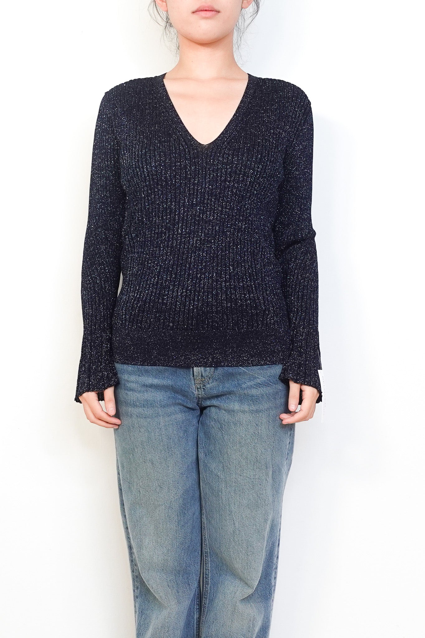 Chloe Mainline Lamé blue V Neck Sweater RRP £700 | Authentic Preloved - Reloved Again