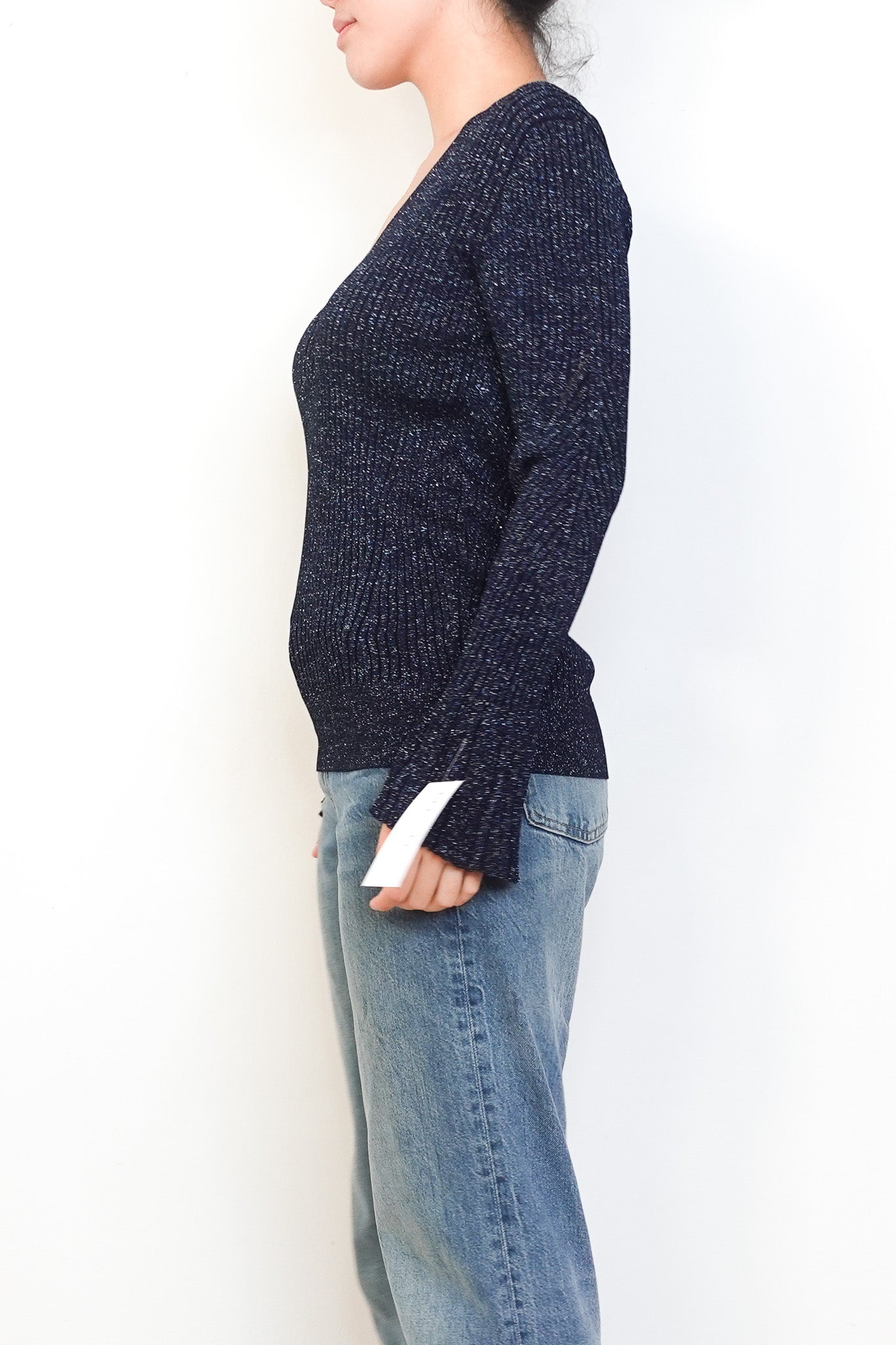 Chloe Mainline Lamé blue V Neck Sweater RRP £700 | Authentic Preloved - Reloved Again